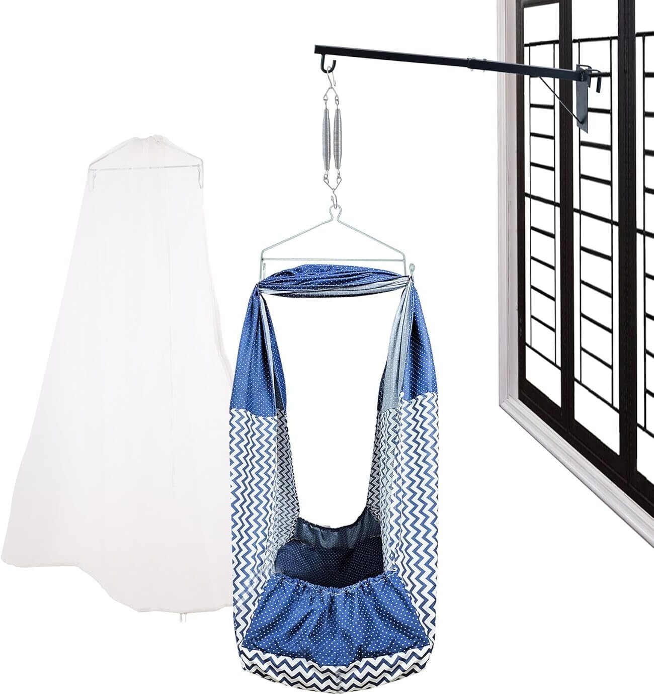 WhiteGuard Baby Swing Cradle with Mosquito Net and Metal Window Cradle Hanger-image-40