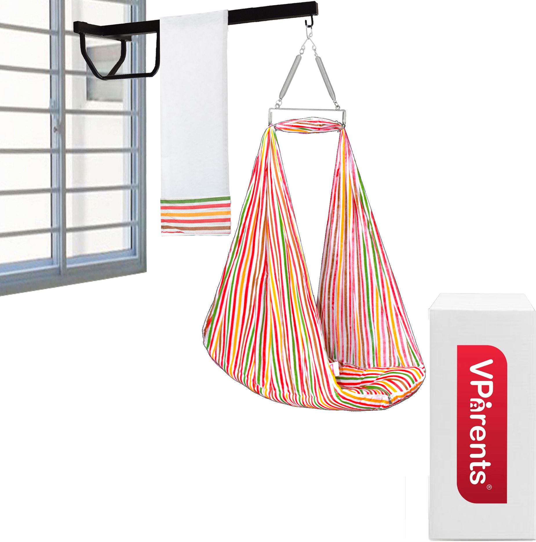 Neonate Baby Swing Cradle with Mosquito Net Spring and metal window cradle hanging rod-image-25