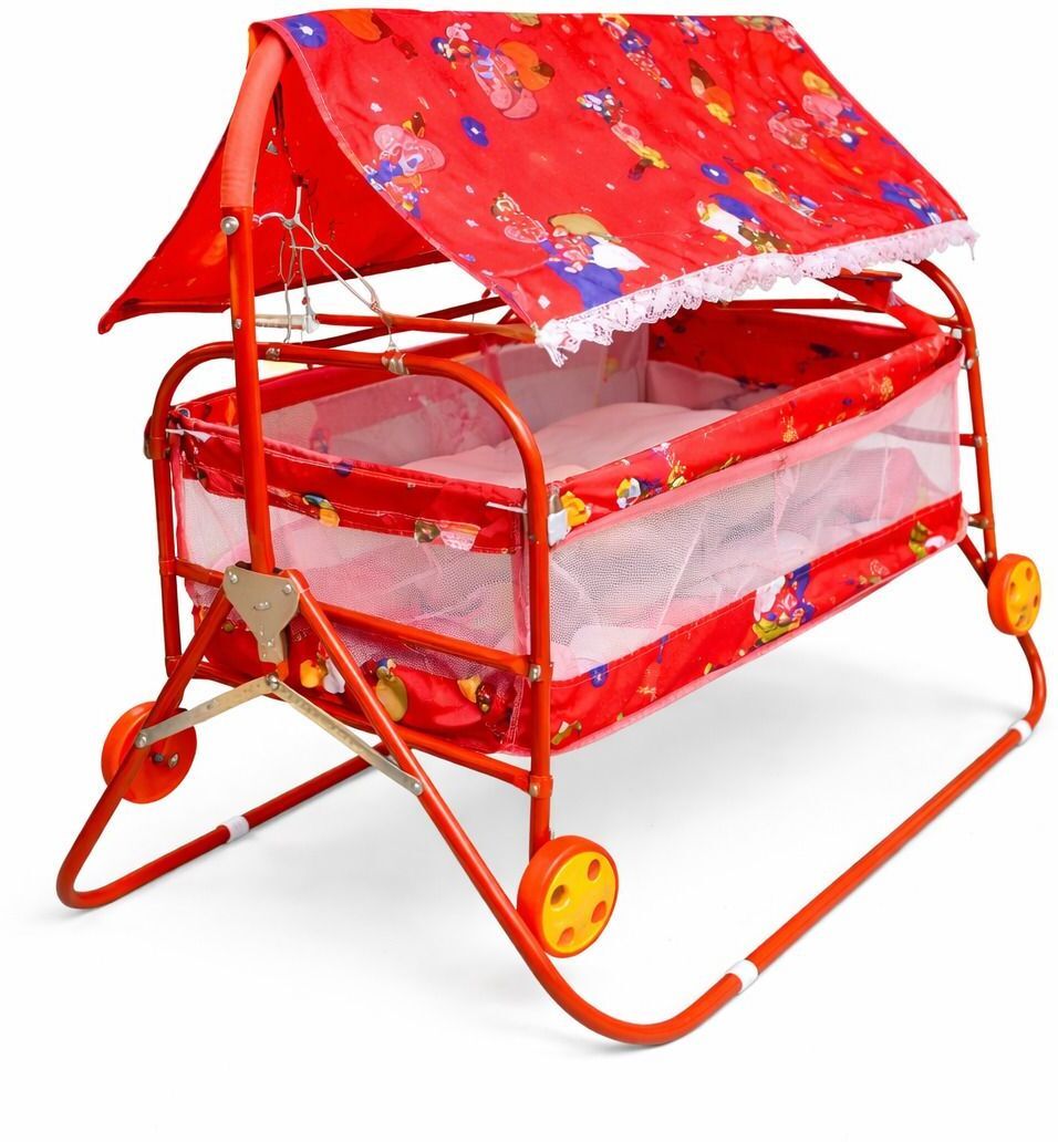 STEEL Foldable Baby Cradle Jhula Palna For New Born (RED)-image-49