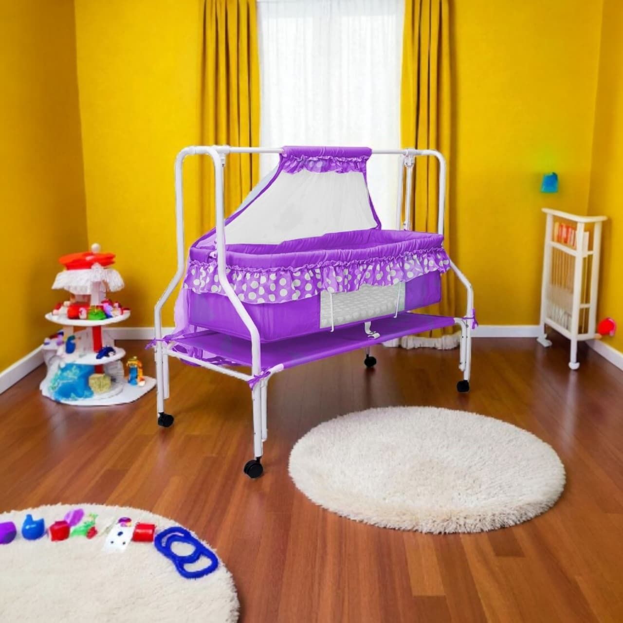 Ares Baby Cradle | Swing & Mosquito Net Newborn Crib Comfortable Bed for Babies-image-45