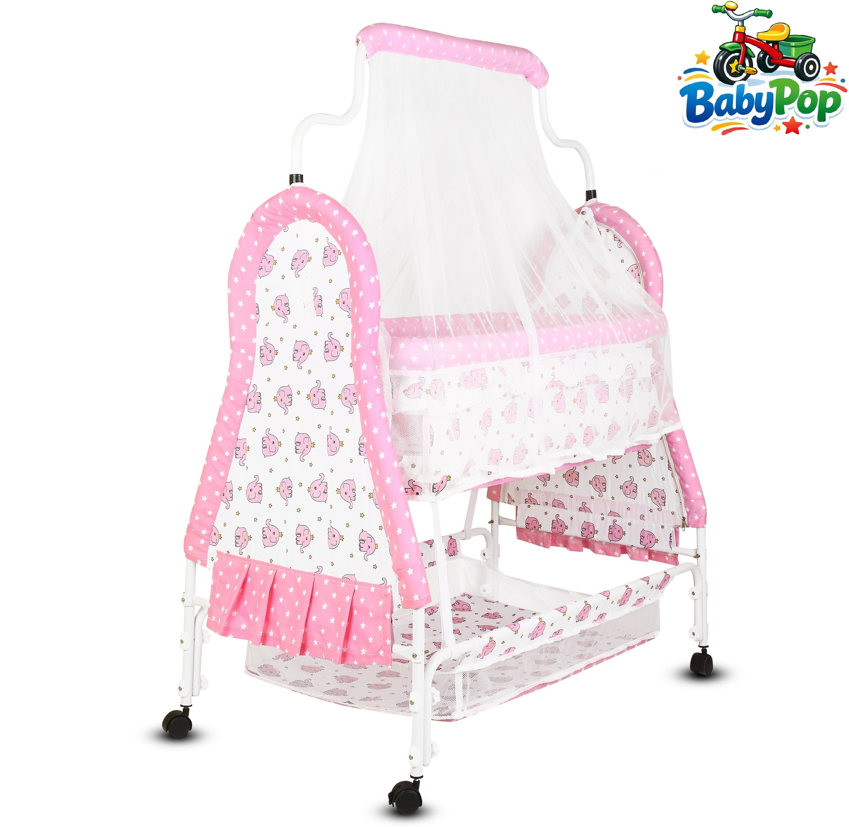 babypop Cradle for kids cradle for baby boy and girl Cradle With Swing & Mosquito Net-picture-36