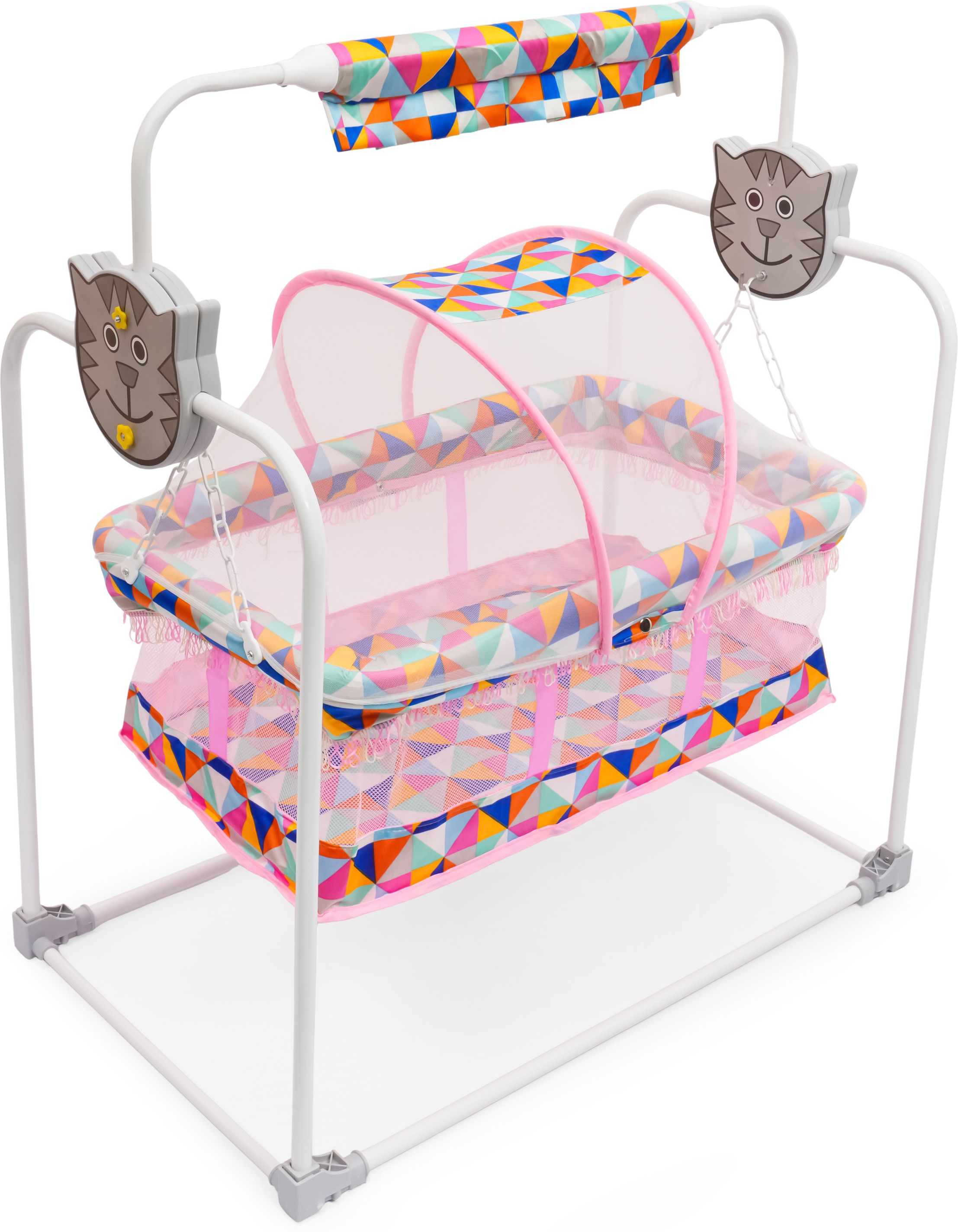 Portable Baby Credle with Lockable Wheels Cloud Red Print Fabric Credle For Baby-image-42
