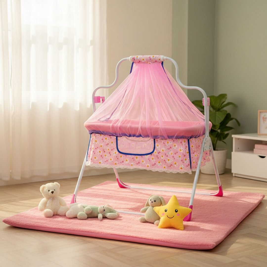 Baby Cradle Jhula with Mosquito Net & Swing | Newborn Bassinet Bed-image-44