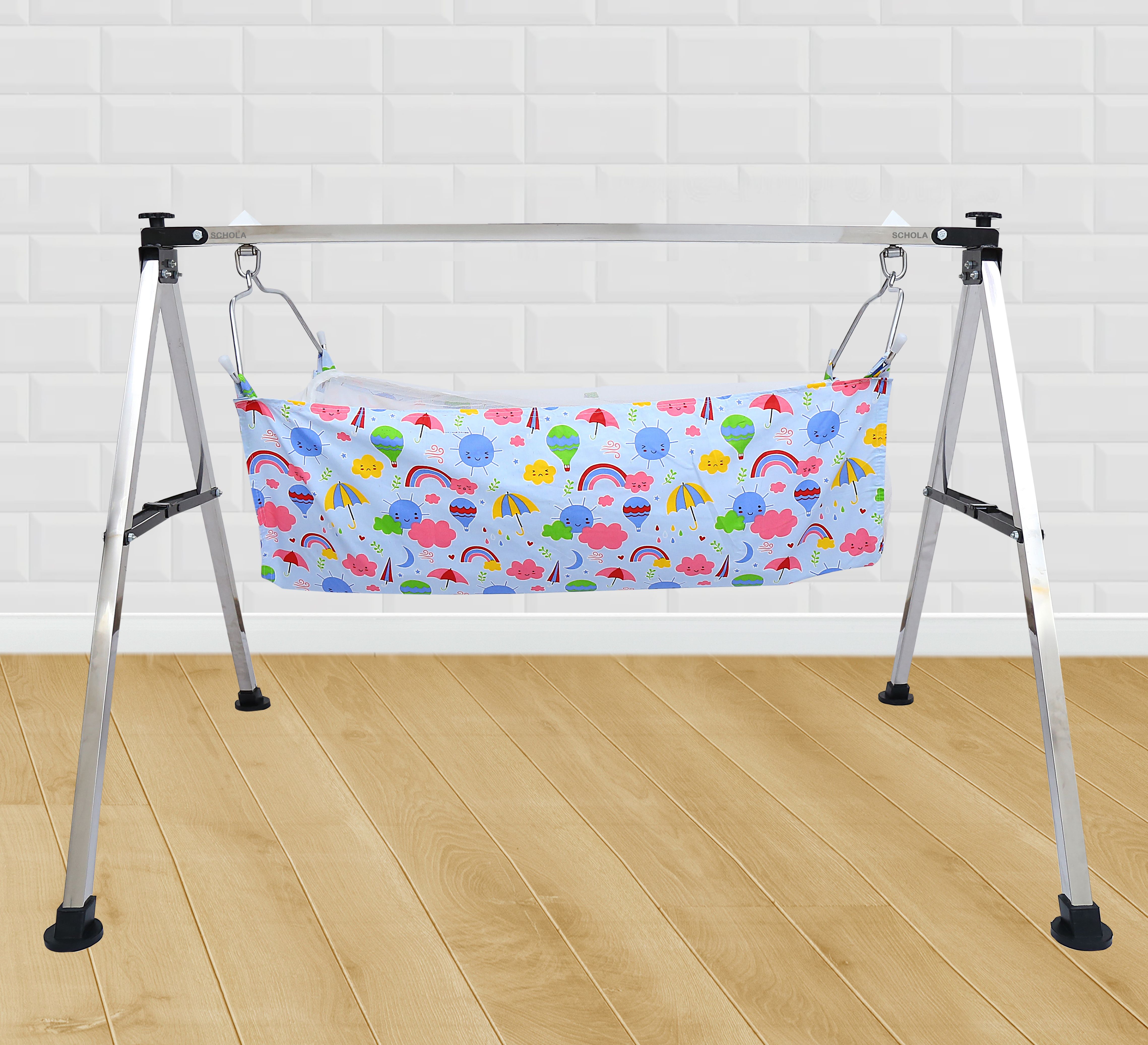 Schola steel square foldable portable baby cradle ghodiyu for kids with hammock-image-32