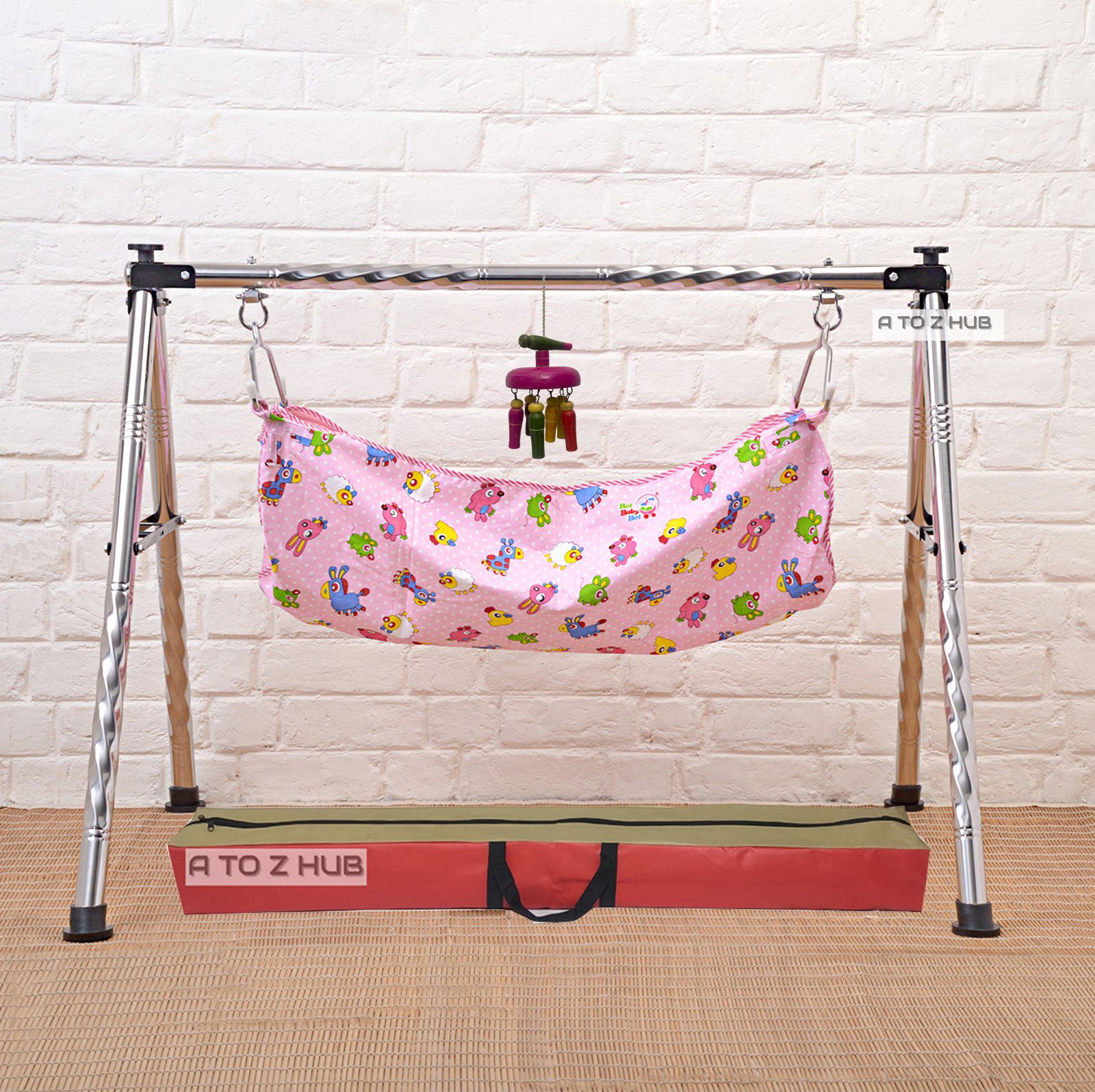 Baby Cradle/ghodiyu/swing/jhula With hanging toy/rattle and cotton hammock cloth-image-34