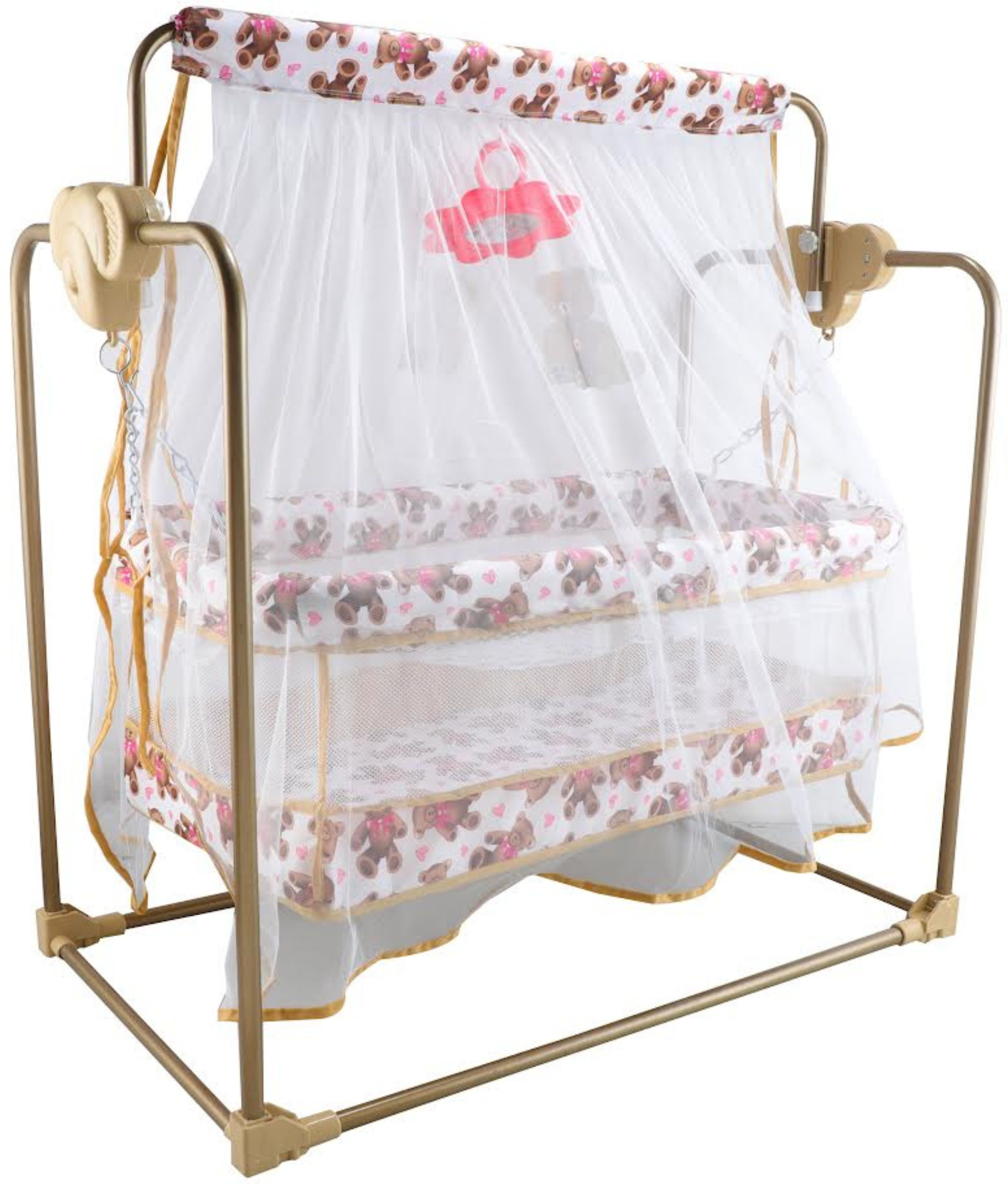 Premium Quality Golden Baby Cradle with Swing | Mosquito Net | Baby Palna