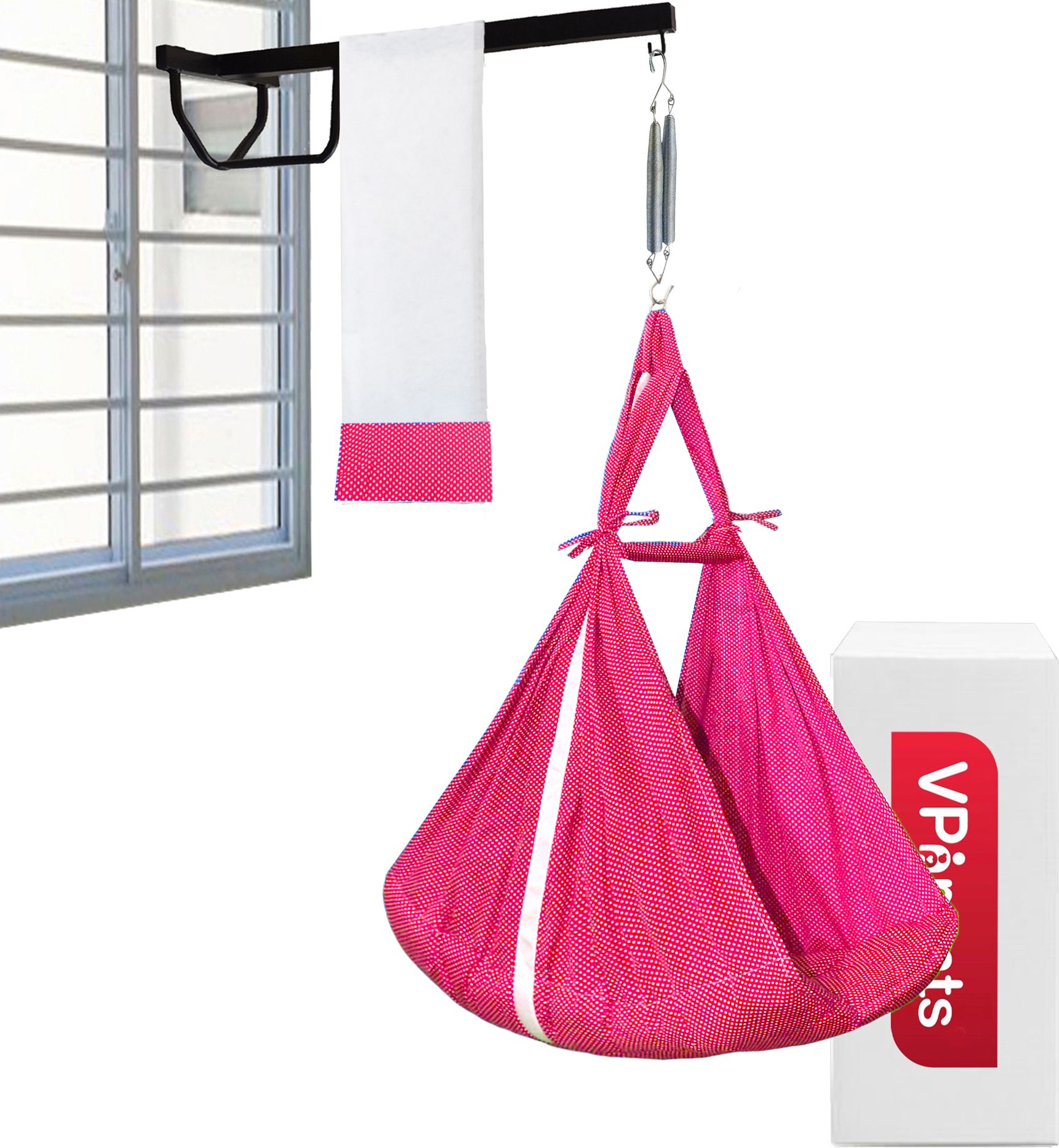 Infant baby Swing cradle with Mosquito net spring and metal Window cradle Hanger-image-26