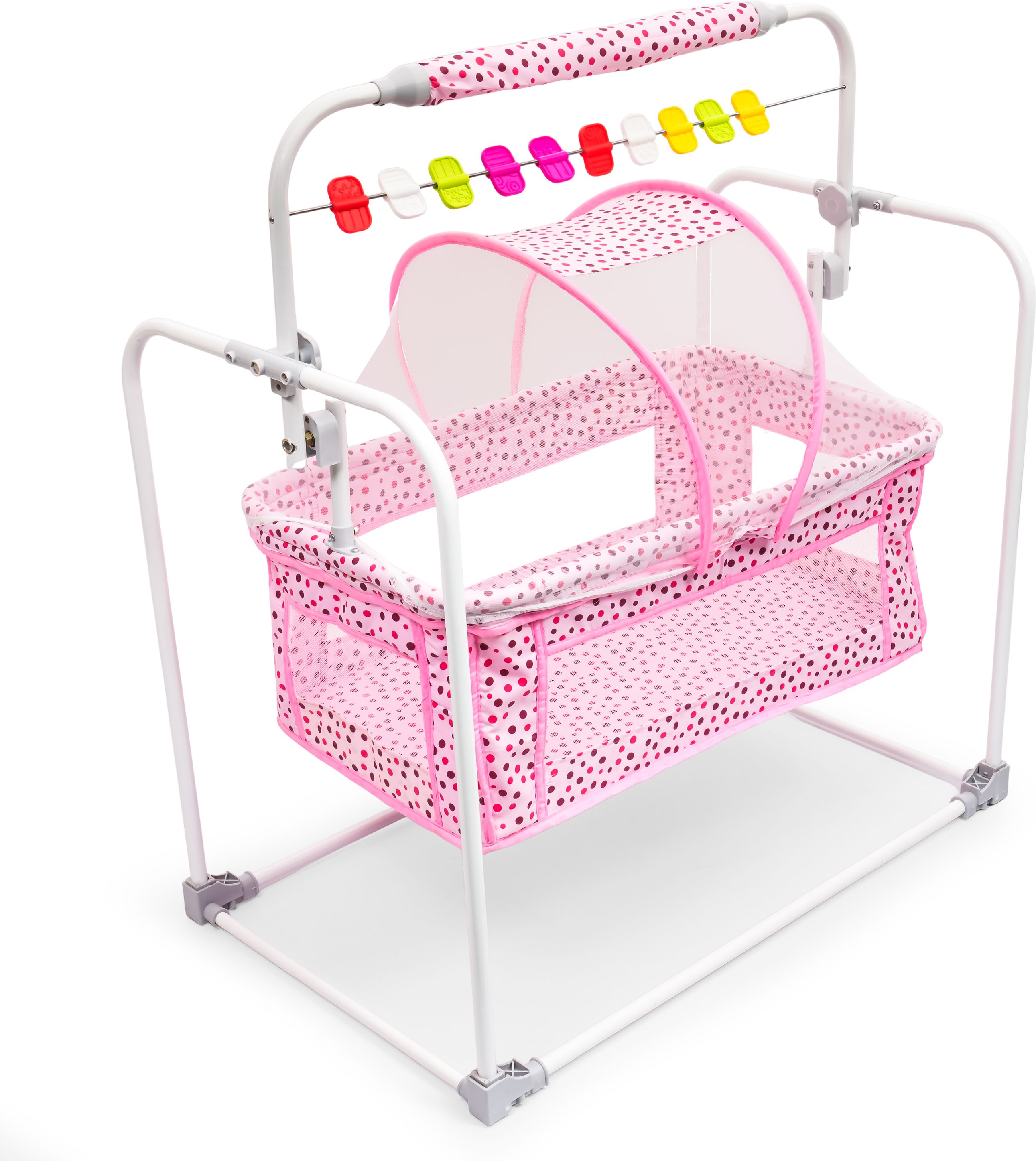 Portable Baby Coco Creddle Pink Bassinet with Mosquito Net Storage Basket-image-26