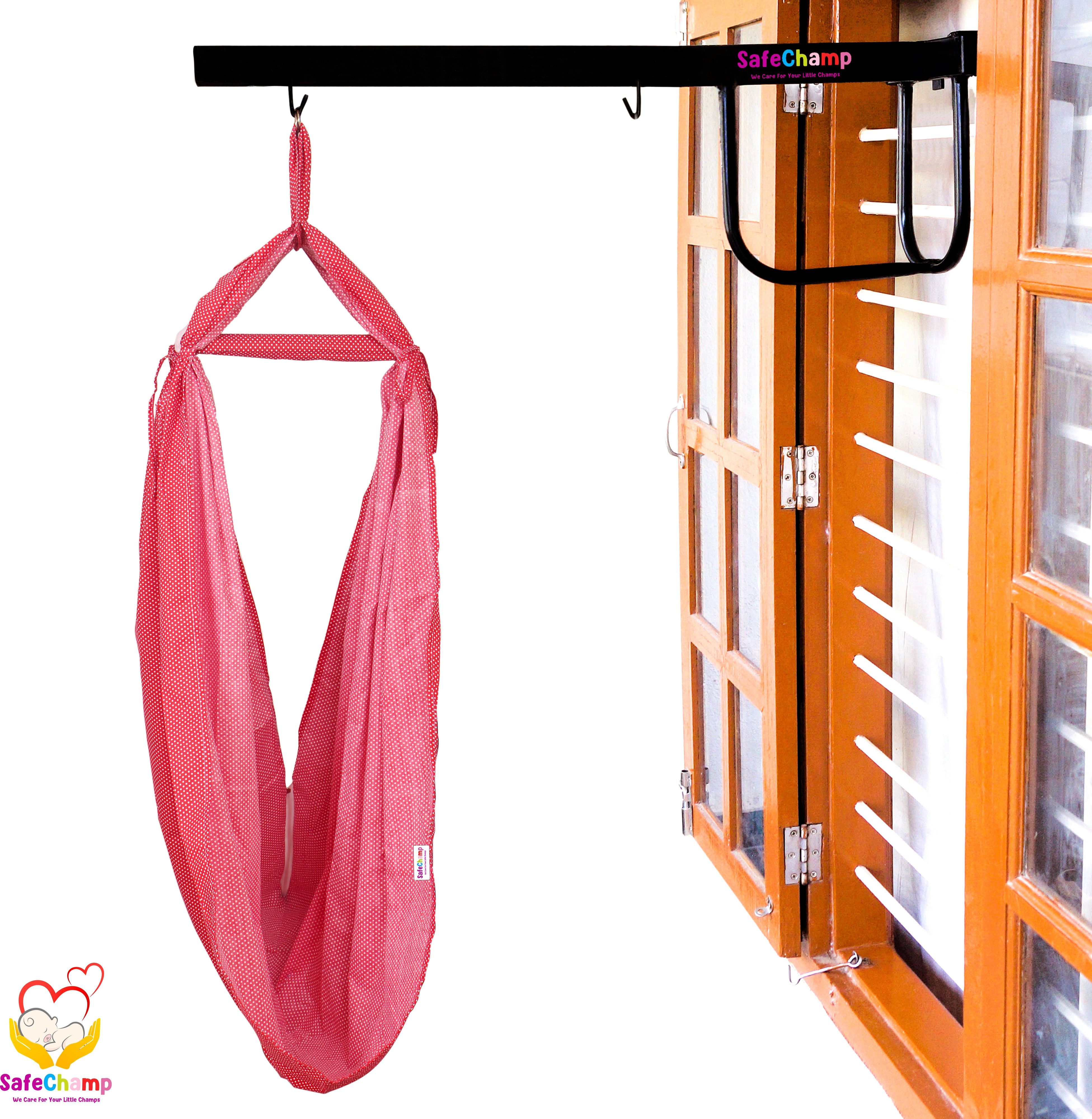 Small Dots Baby Cradle Cloth with Seperator And Metal Window Cradle Hanger-image-7
