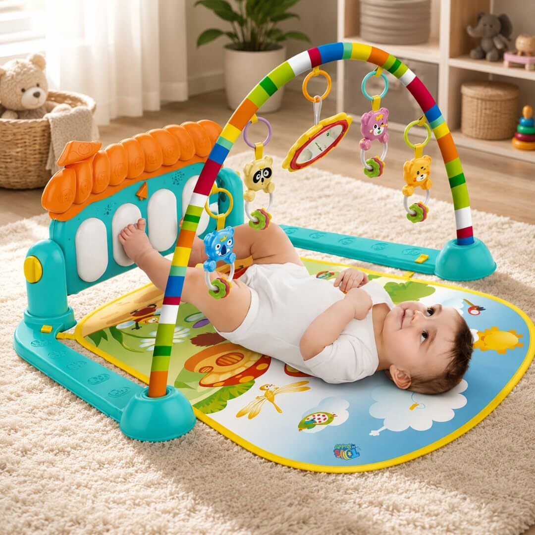Baby Play Gym Activity Mat with Piano Keyboard,Hanging Rattle Toys,Musical Kick-image-46