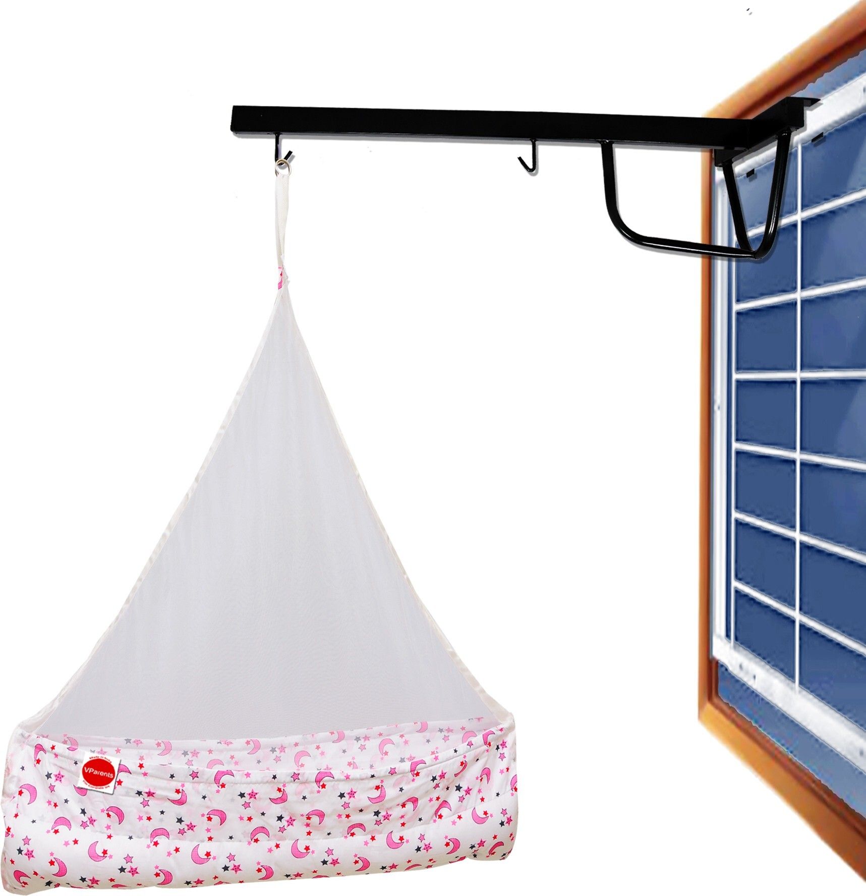 Galaxy Baby Cradle with Attached bed and Mosquito net and Window Metal Hanger-image-41