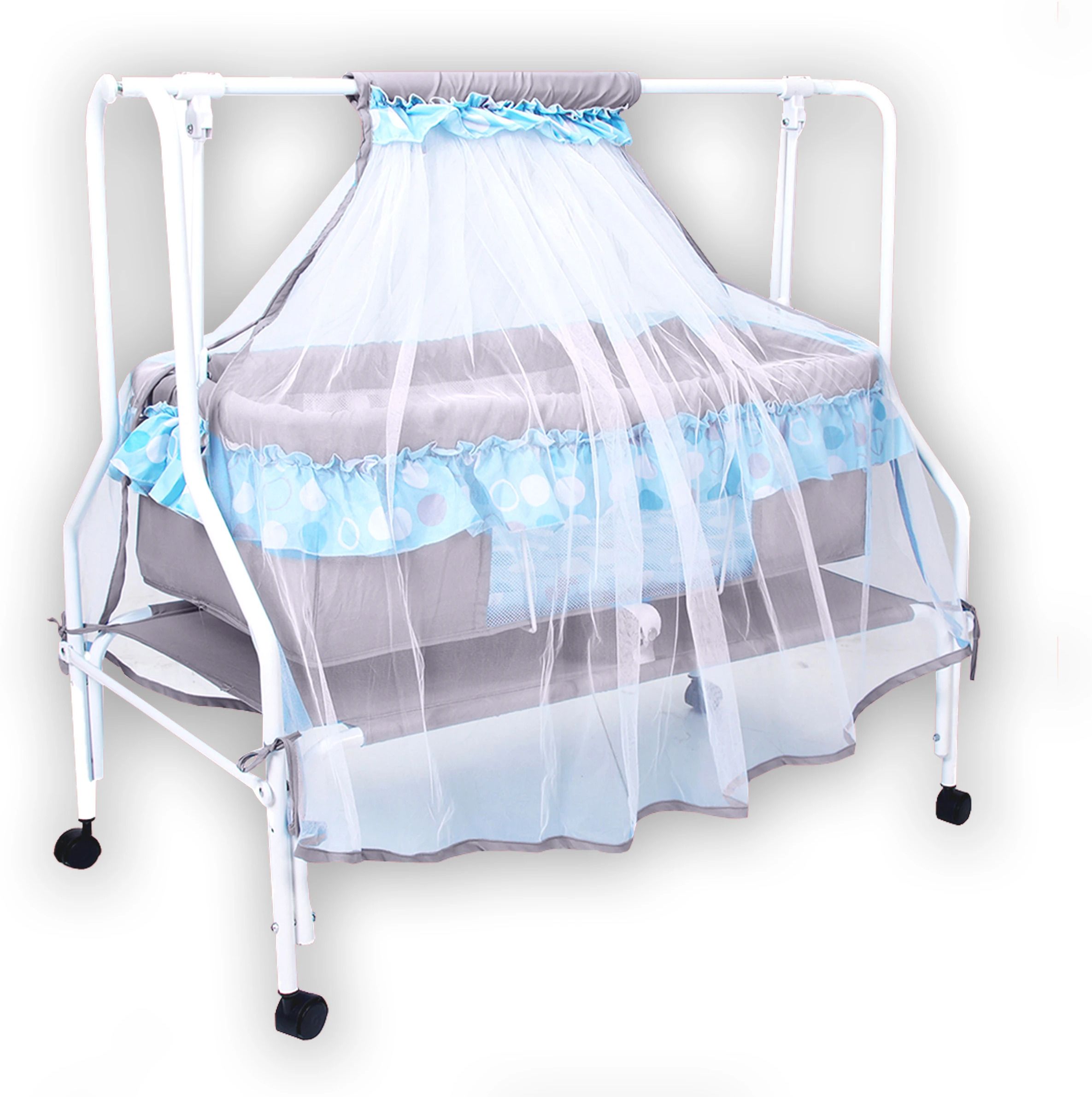 Ares | Value Baby Cradle | New improved Mattress Design | 25% More Space for Baby | Mosquito Protection Net | All Wheel Lock | 0-8 months | Blue