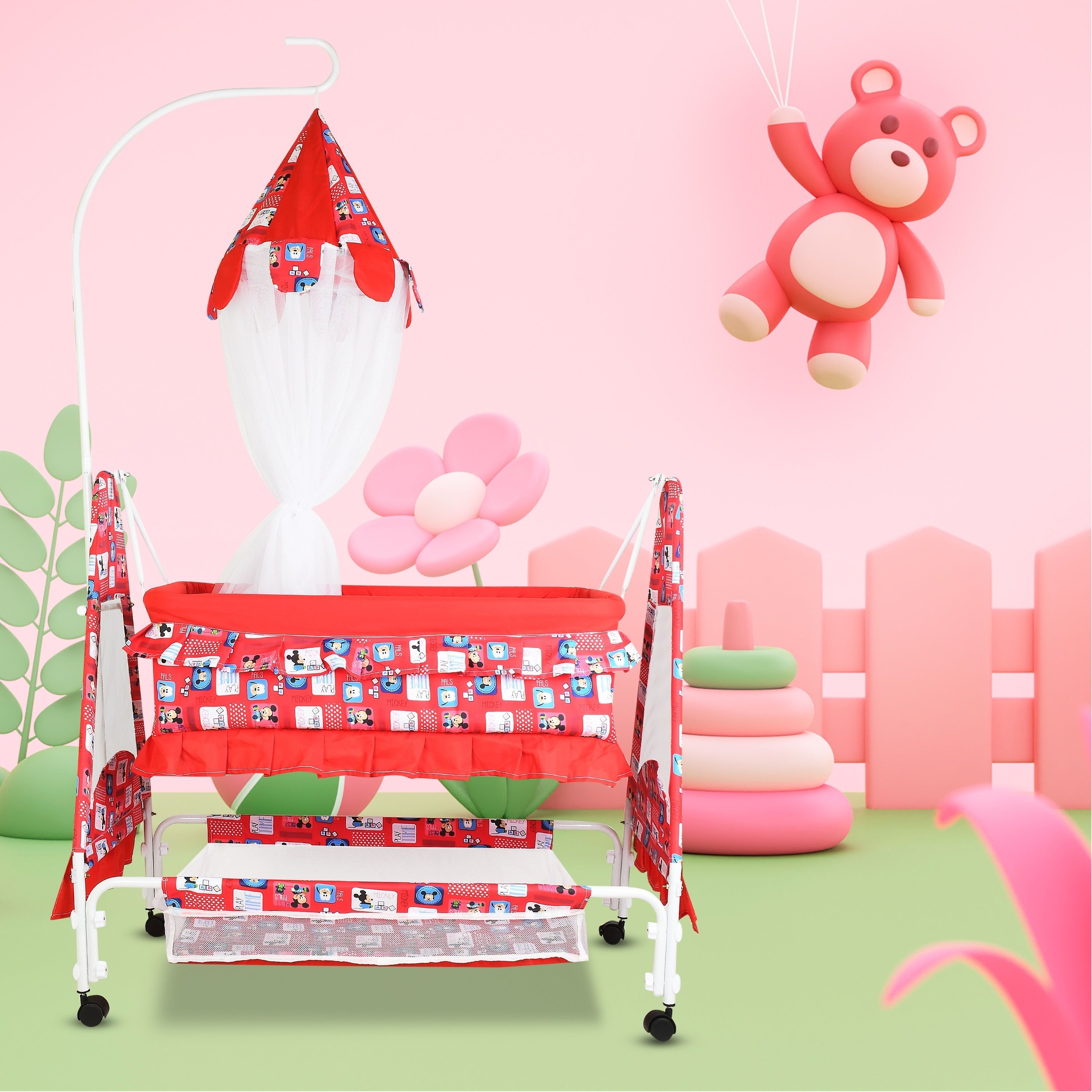 nexova Cradle for kids cradle for baby boy and girl Cradle With Swing & Mosquito Net Bassinet-picture-8