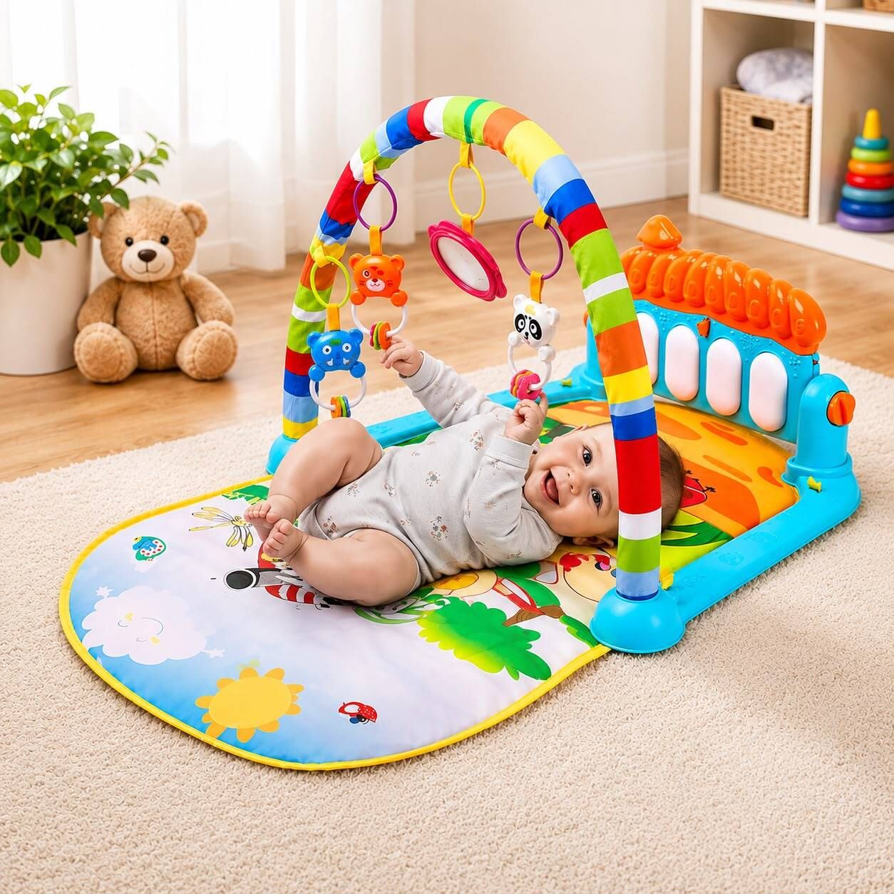 Kick & Play Musical Keyboard Mat Piano Baby Play Mat Gym & Fitness Rack-image-38