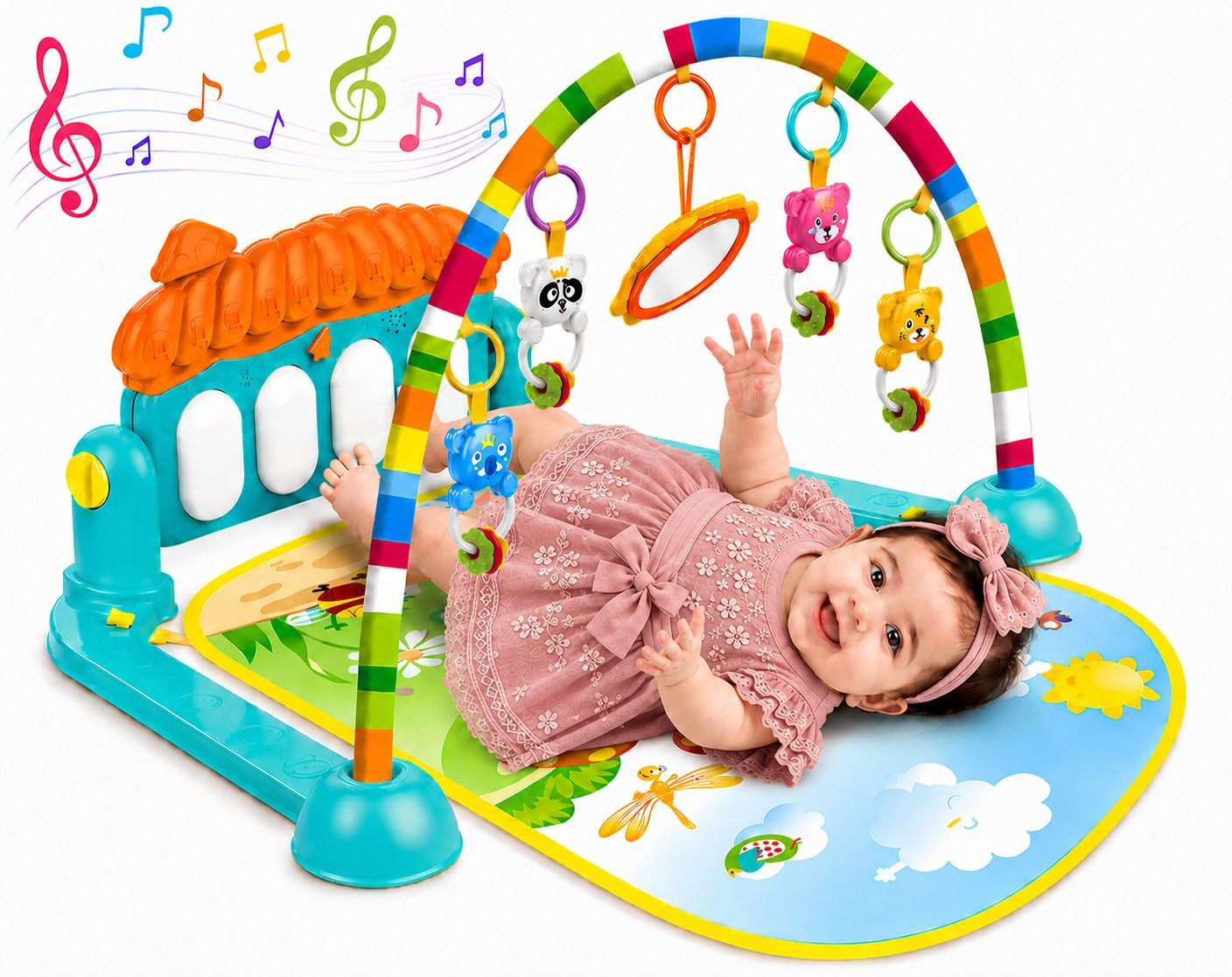 Baby Development Gym Mat with Piano Music Colorful Hanging Rattles and Toys Rattle-image-22