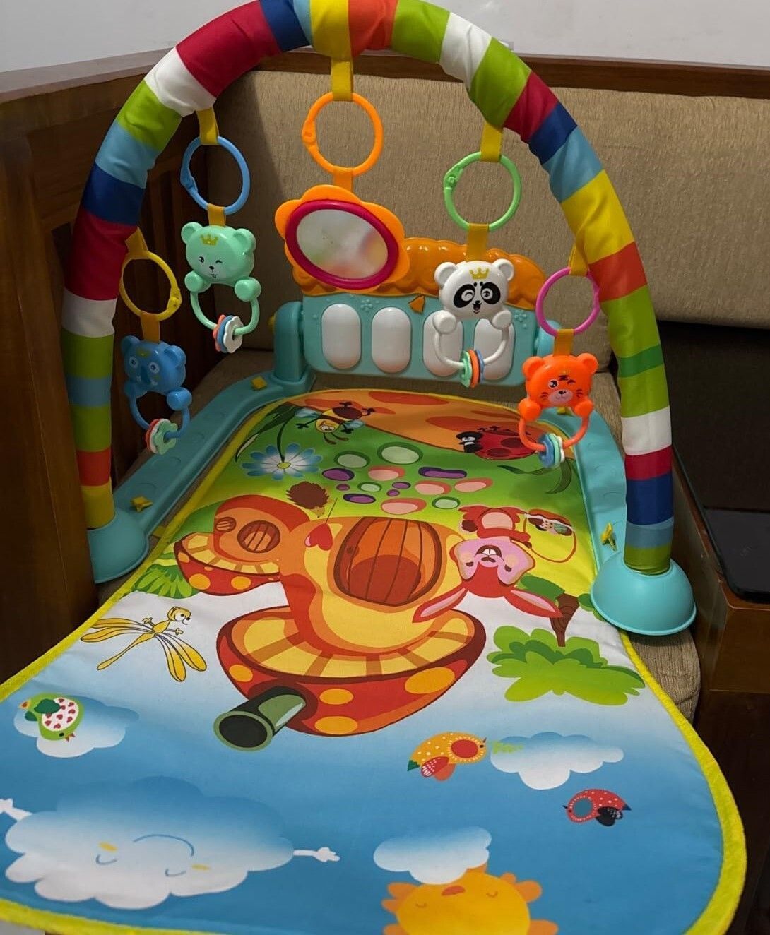 dorytoys Baby Activity Playmat with Hanging Rattles, Piano Keys & Lights-7-picture-2