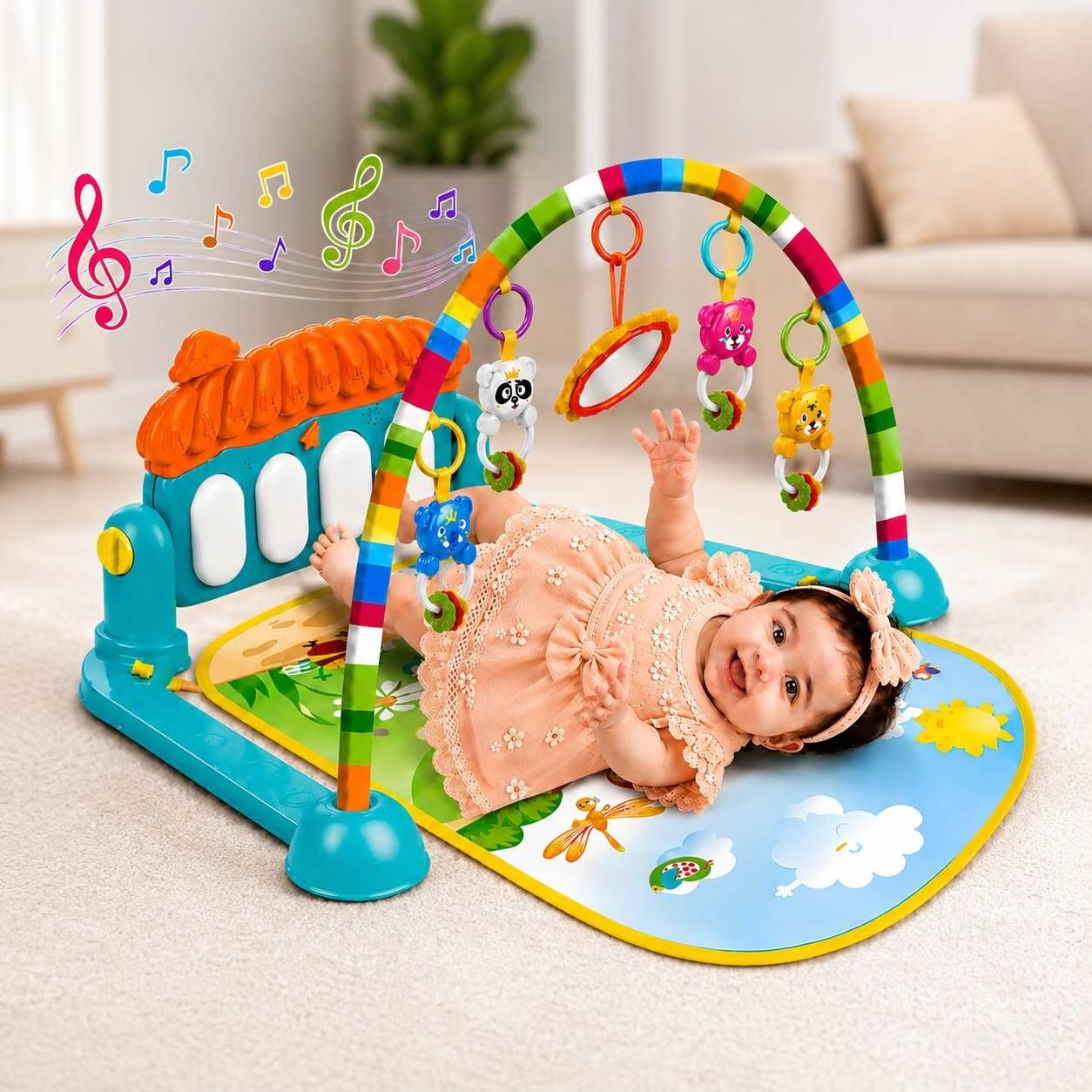 5 in 1 Baby Gym Mat Piano Gym Mat Rack Infant Music Fitness Rack Rattle Toy-image-40