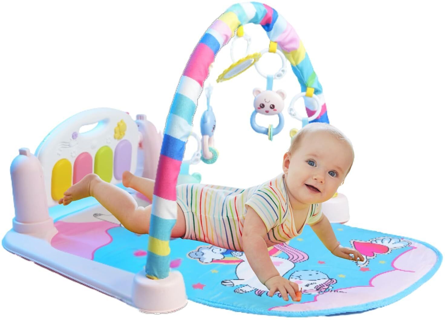 stoffier garten 5-in-1 Baby Play Gym Mat with Musical Piano & Hanging Toys | Multicolor-picture-46