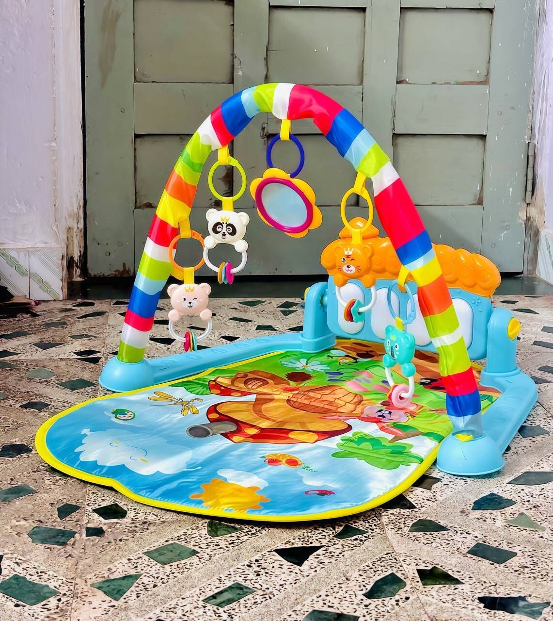 Soft Cotton Baby Gym with Piano Keys, Music, Rattles & Toy Arch-image-14