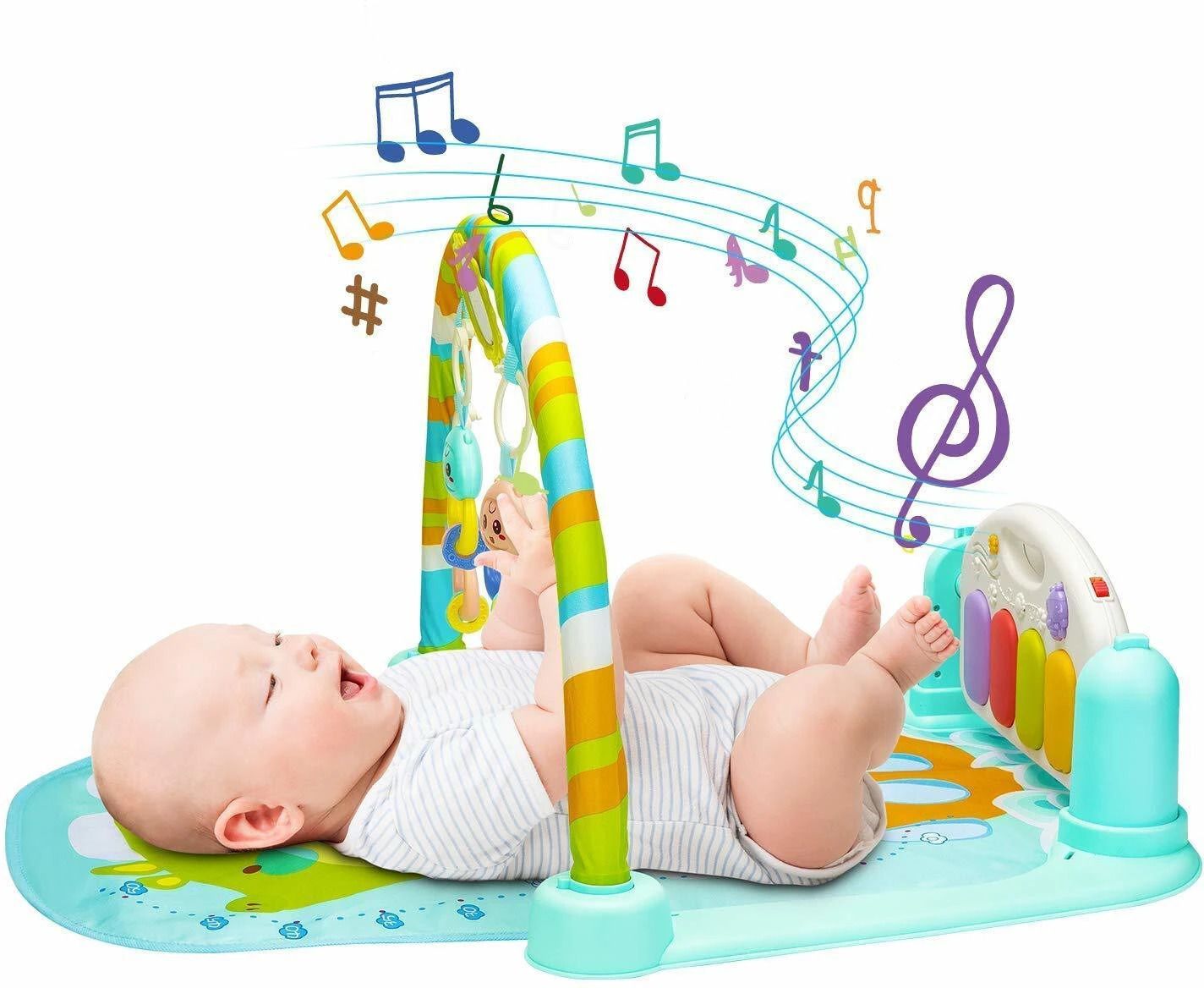 Baby Play Mat Gym & Fitness Rack with Hanging Rattles Lights & Musical Keyboard