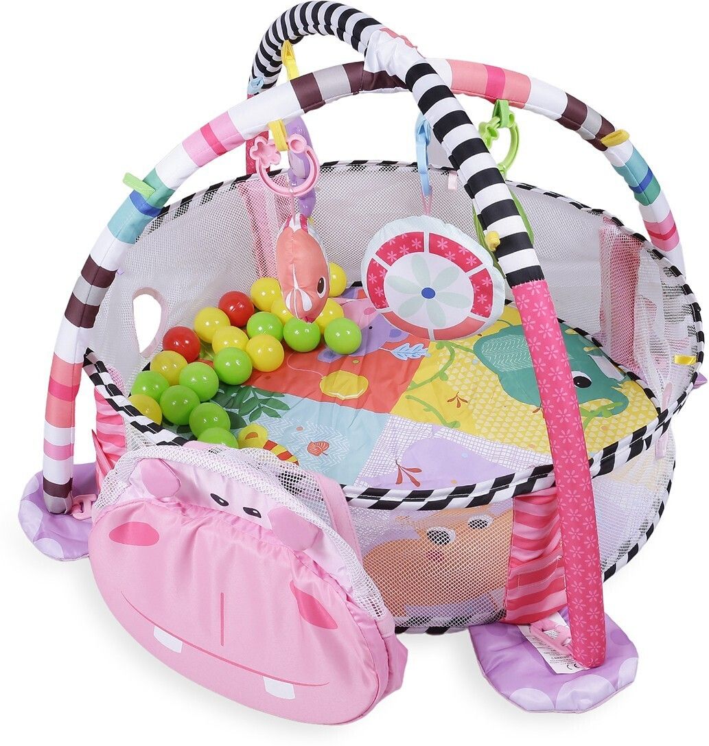 baby moo Hippo Infant Play Mat Activity Gym With Hanging Toys And Balls - Pink-picture-33