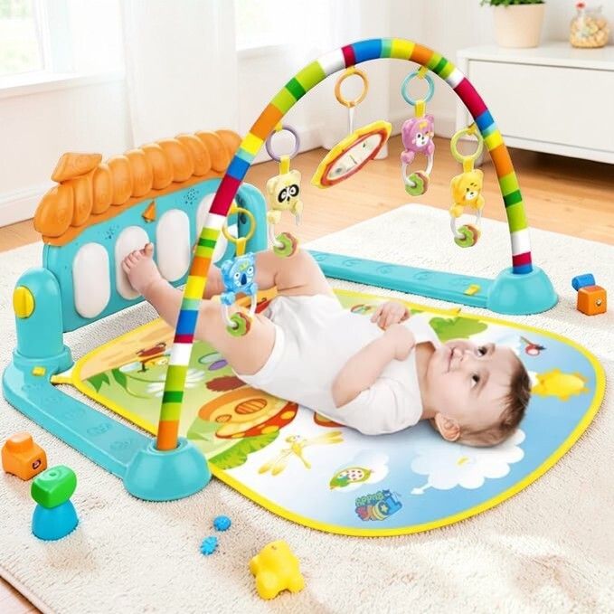 Baby activity mat with Hanging Rattles & Activity Toys for Infants-image-3