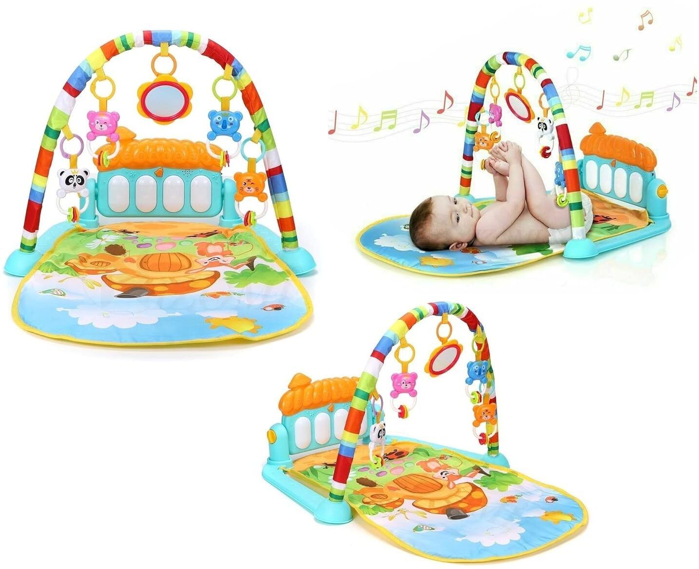 Baby Play Mat Gym & Fitness Rack with Hanging Rattles Lights & Musical Keyboard-image-6