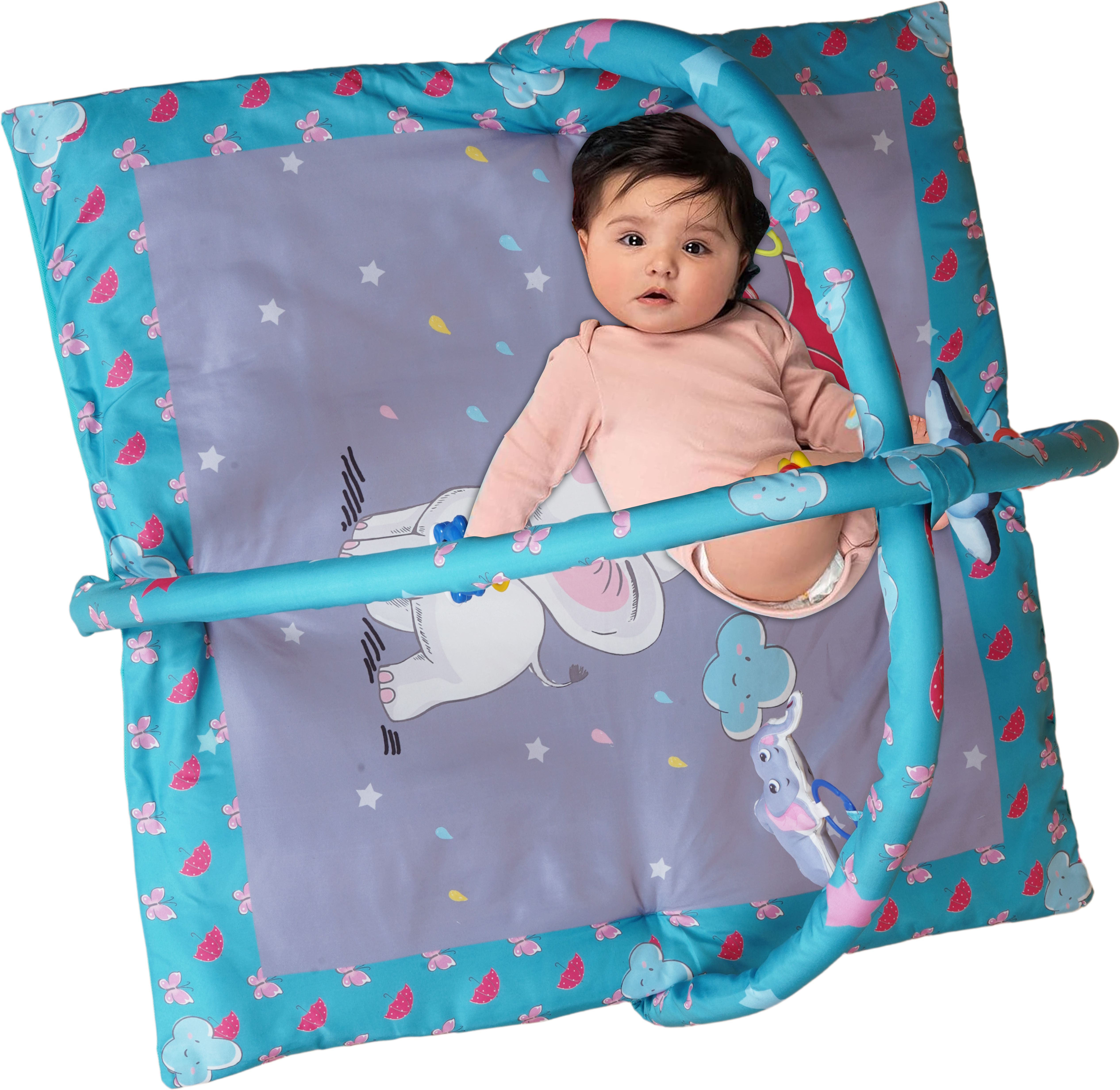 Baby Activity Play Gym Mat with 5 Hanging Toys | Foldable and Durable Play Mat