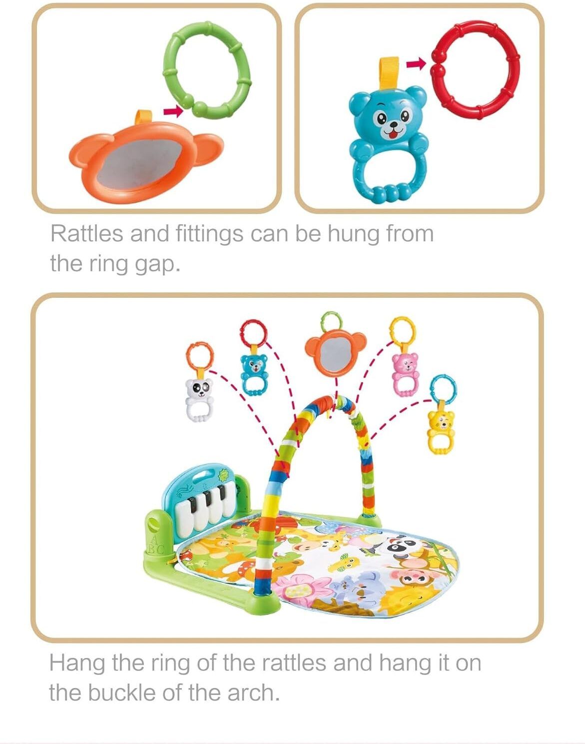 dorytoys Baby Mat with Cushioned Base, Hanging Rattles & Kickable Piano-picture-15