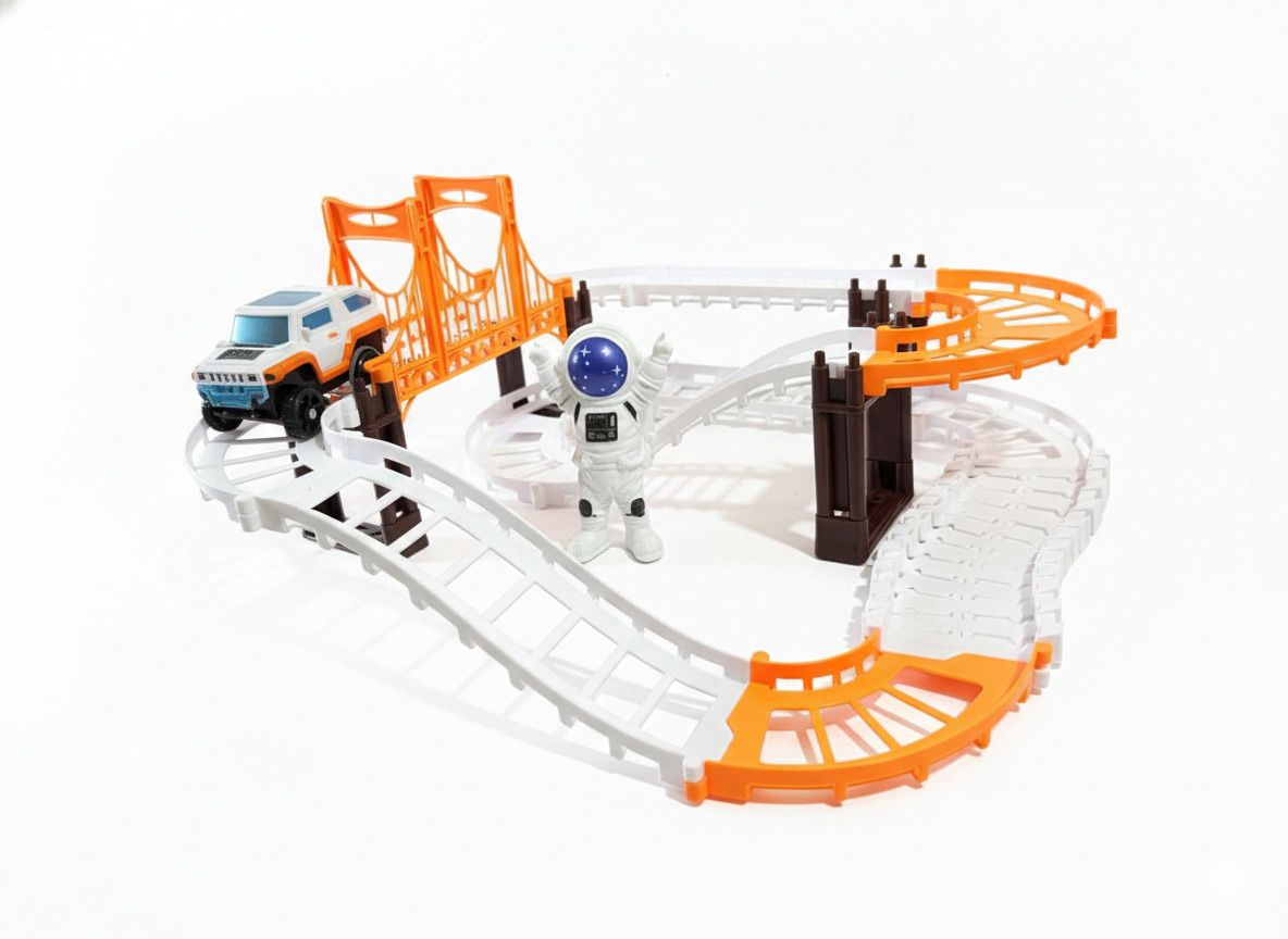 Astronaut Space Race Track Set - Flexible Track with Electric Car & Bridge