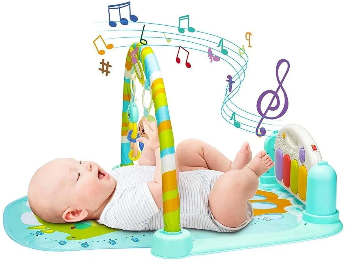 Baby Play Mat Gym with Hanging Rattles Lights & Musical Keyboard Mat Piano-image-18