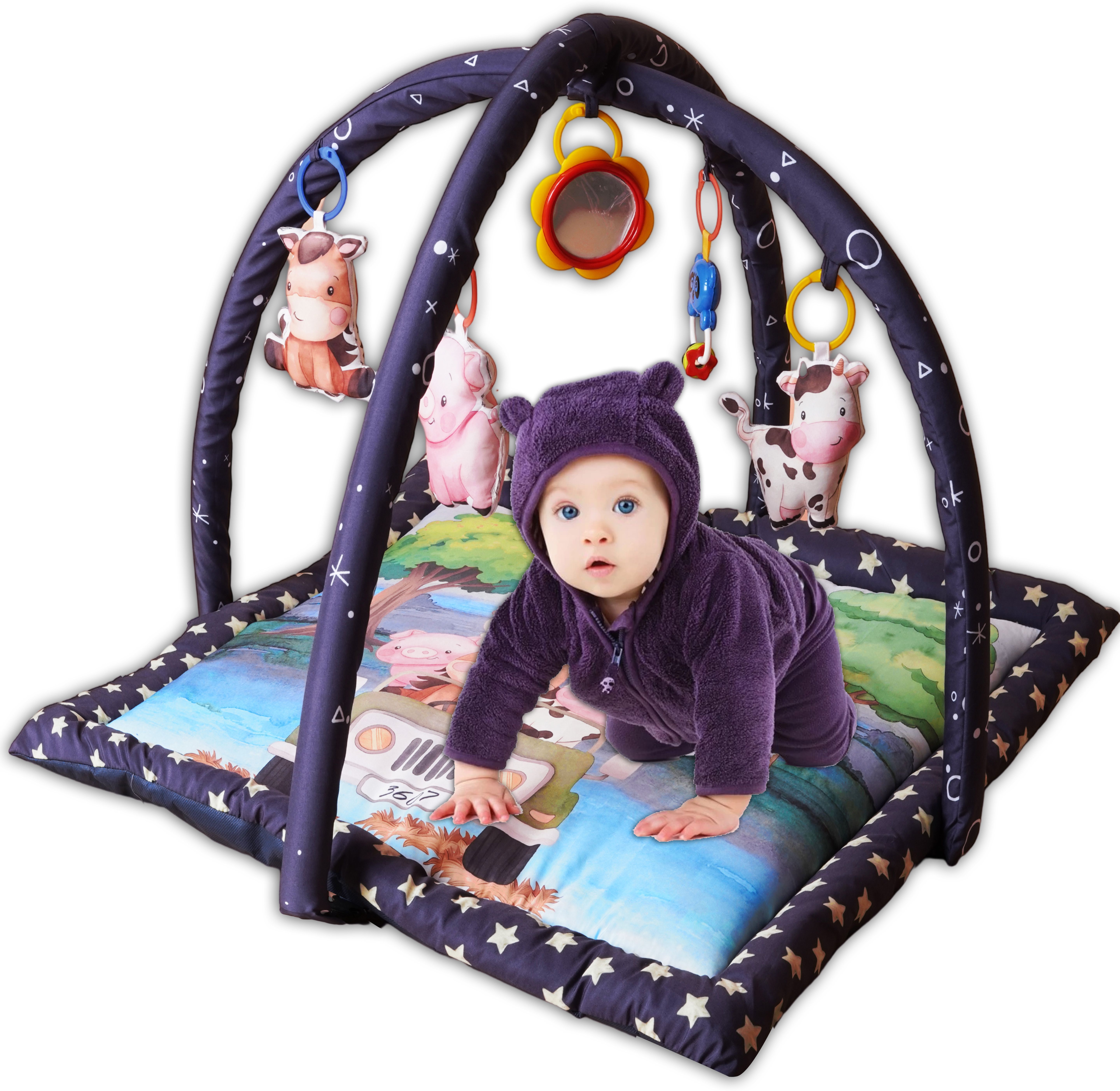 Activity Play Gym Mat with 5 Hanging Toys Foldable and Durable Cotton Play Mat-image-40