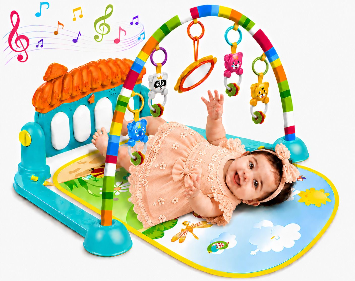 learn with fun Baby Activity Gym Mat with Piano Music Hanging Rattles and Play Accessories Rattle-picture-26