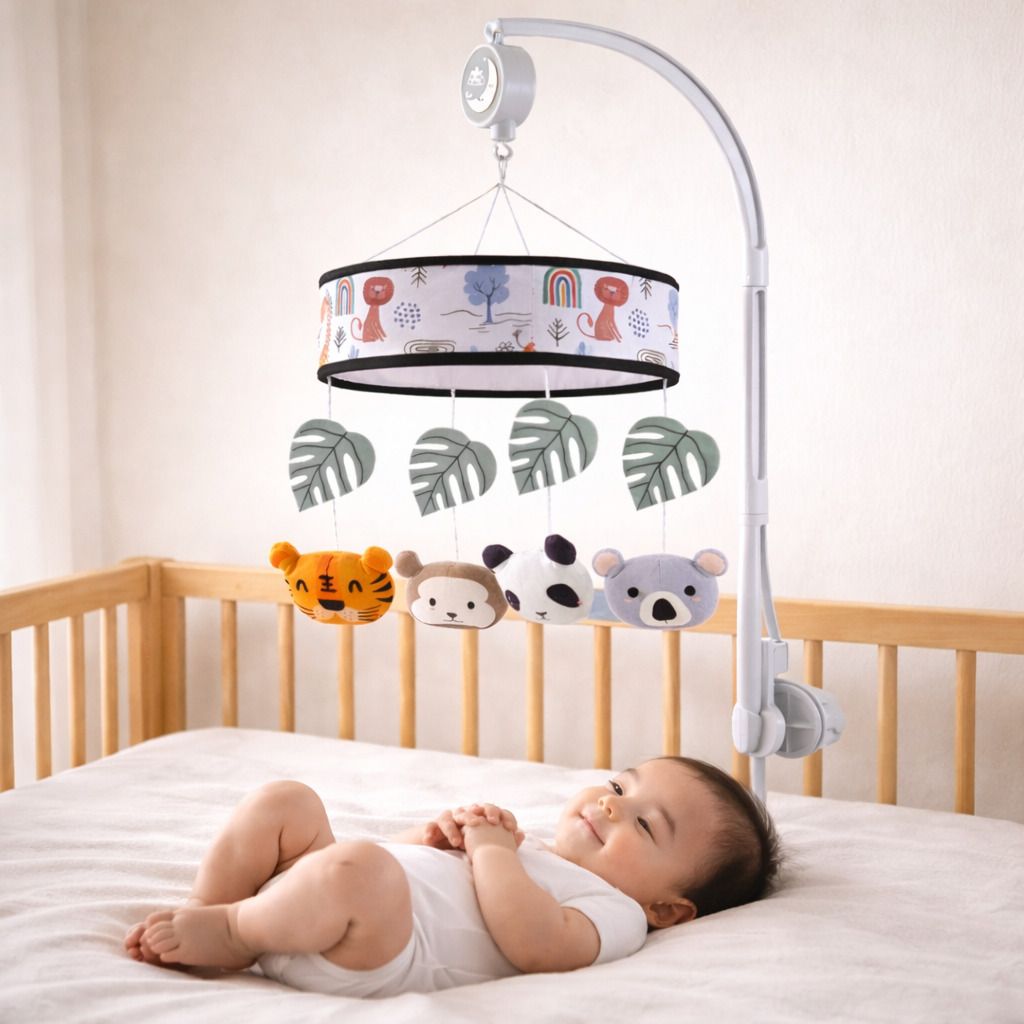 Musical Infant Circular Crib Toy for Newborns with Hanging Leaves & Animals