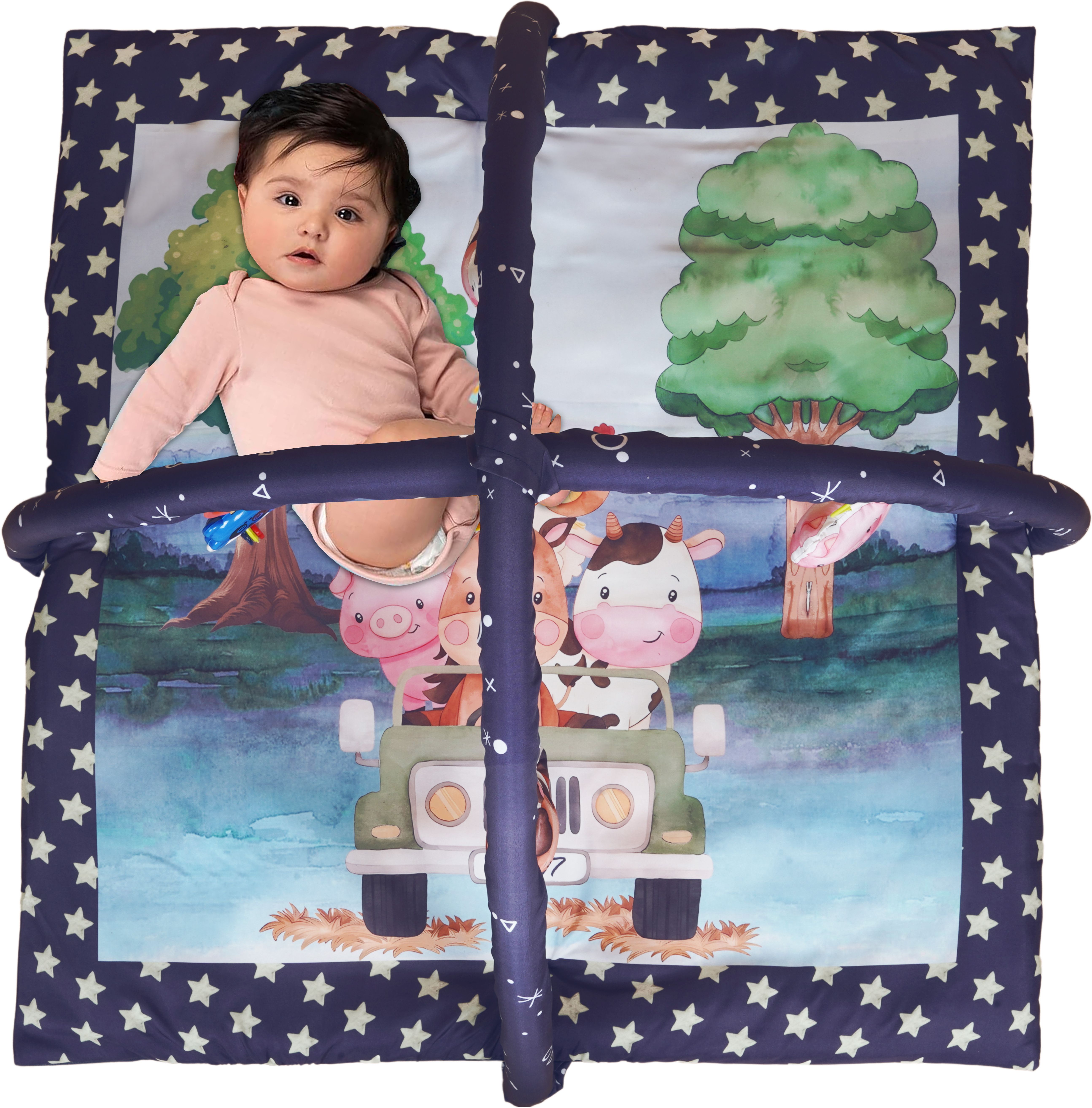 Activity Play Gym Mat with 5 Hanging Toys | Foldable and Durable Cotton Play Mat-image-46