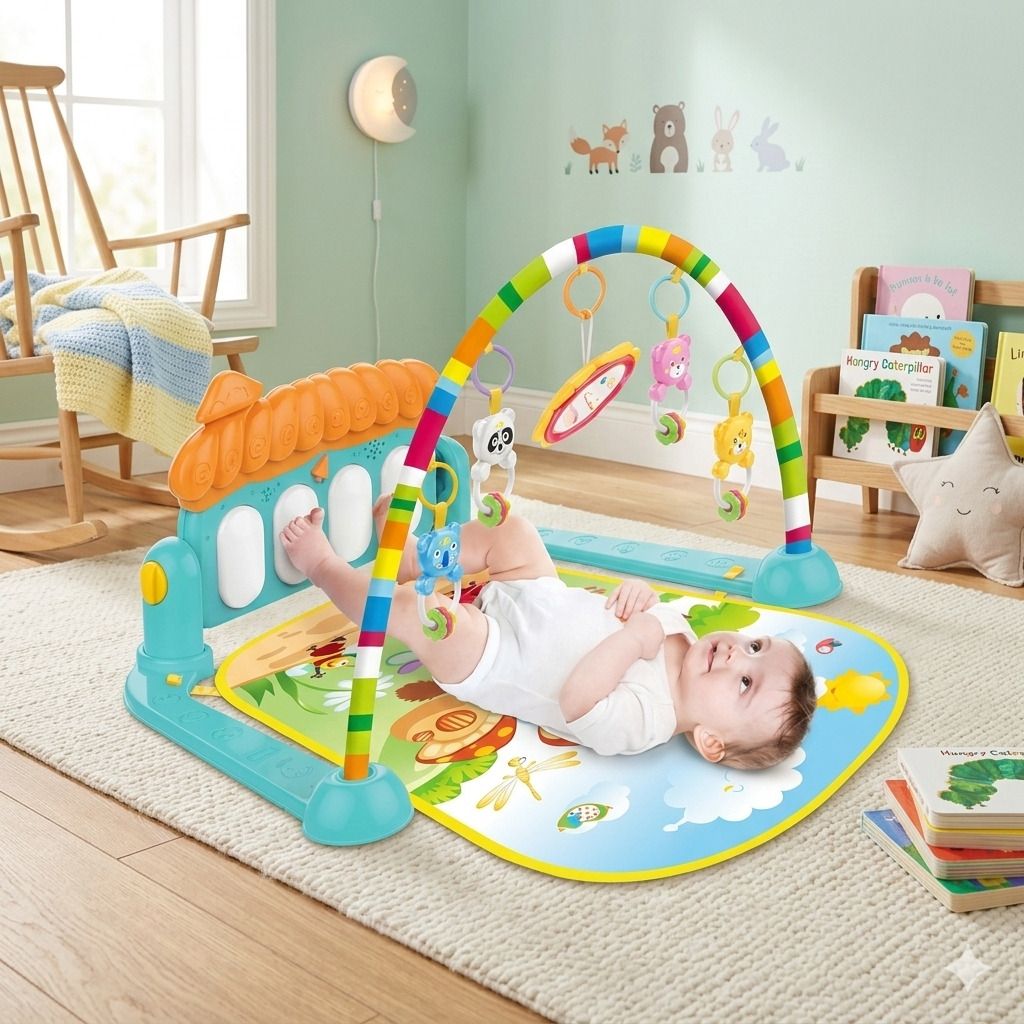 Rainbow Baby Activity Play Gym Mat with Hanging Toys & Kick Piano Board-image-21
