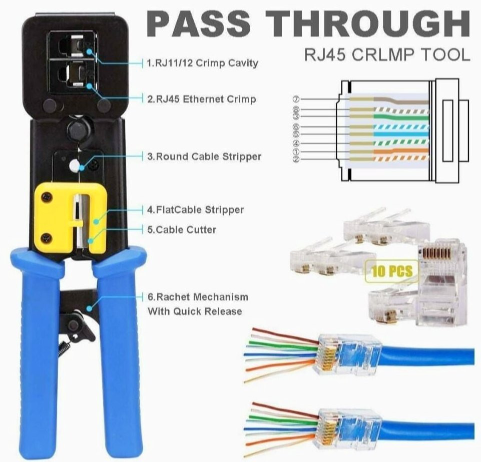 BALRAMA Heavy Duty RJ 45 Crimping Tool for Pass through Connector RJ11 & RJ45 Plugs Network Interface Card image 1