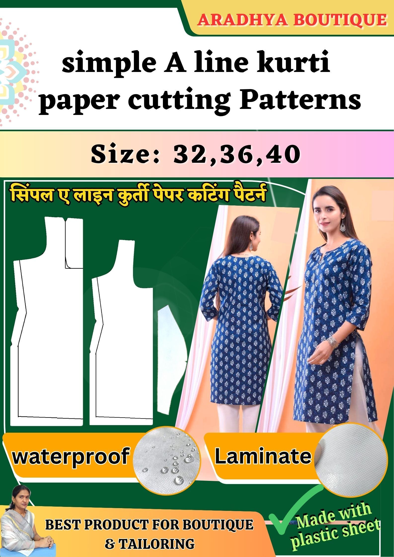 1 Count | Simple Kurti Paper Cutting Patterns | Kurti Farma Set | All Size 32 To 40 | Cross Stitch Matte Cloth-image-12