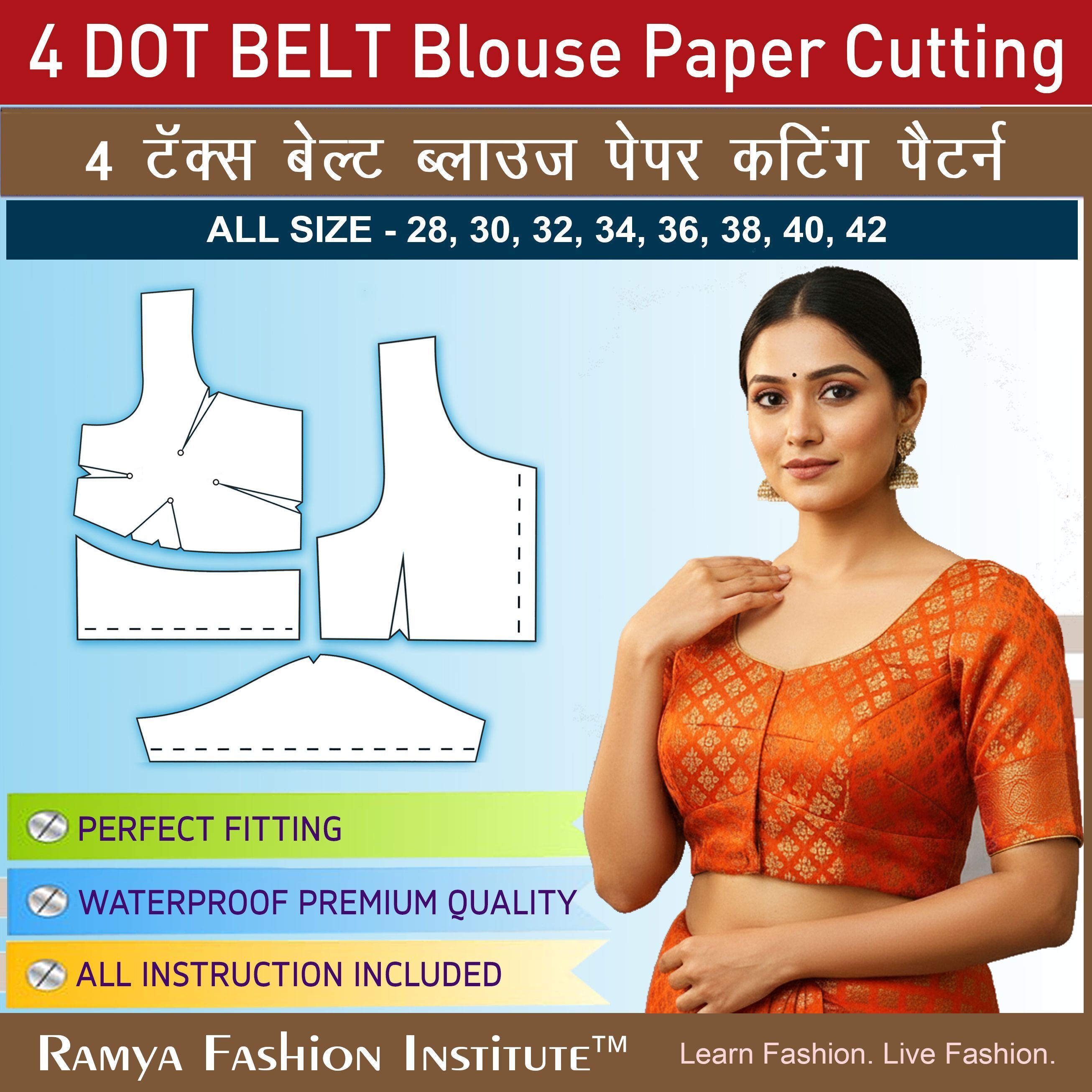 1 Count 4 DOT TUCKS BELT BLOUSE Paper Cutting Farma Cutting Set, Size- 28 To 42 | Cross Stitch Matte Cloth-image-16