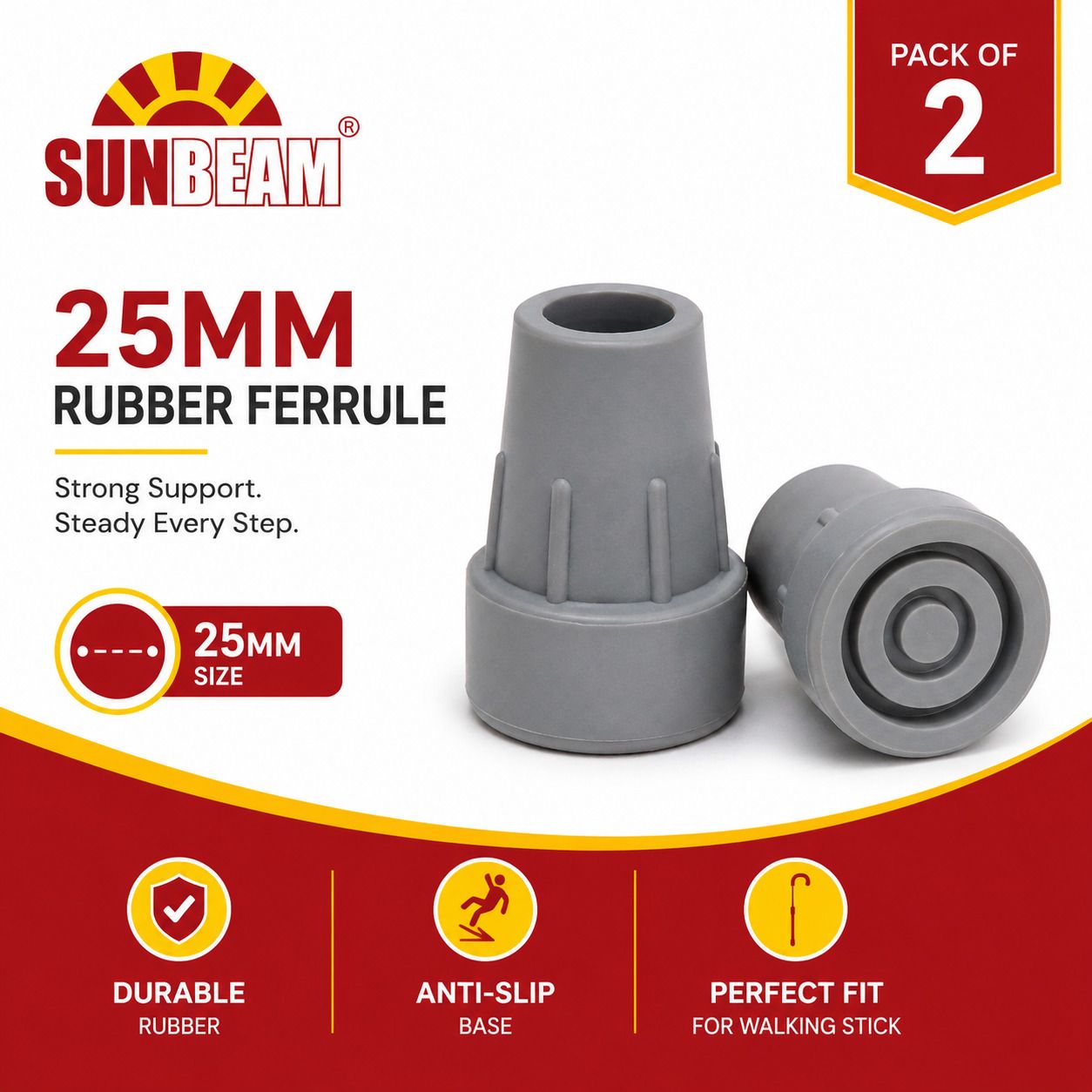Grey Rubber Ferrule for Walking Stick & Crutch Tip | Anti-Skid | Pack of 2 Forearm Crutch Pad-image-41