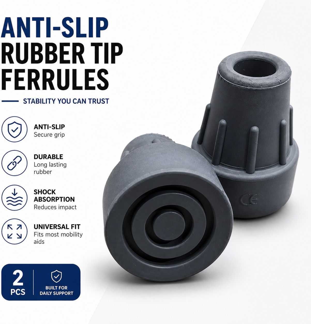 22mm Grey Rubber Ferrule for Walking Stick Pack of 2 Forearm Crutch Pad-image-28