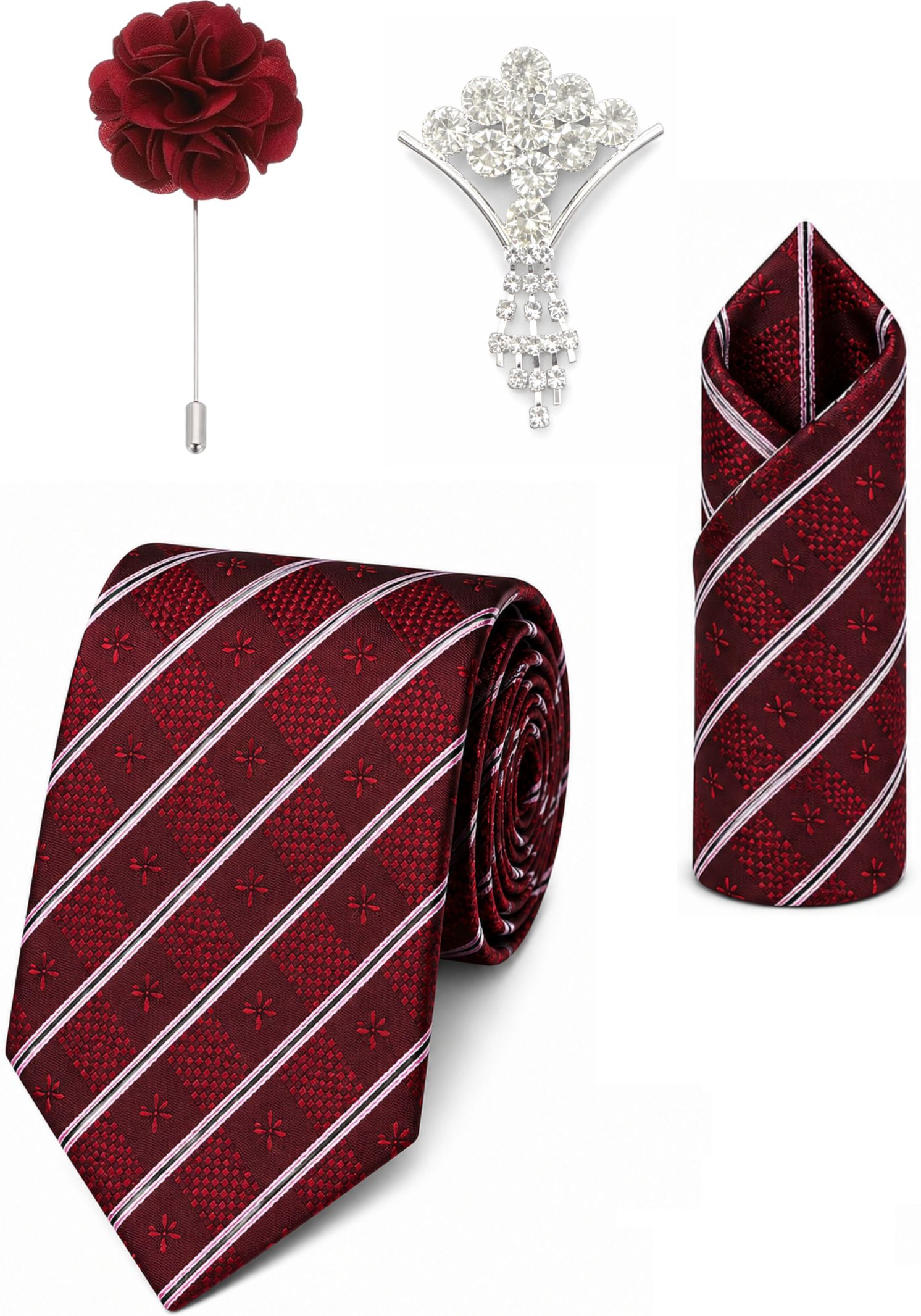 RANDOM STRIPE Satin Cufflink & Tie Pin Set-image-48