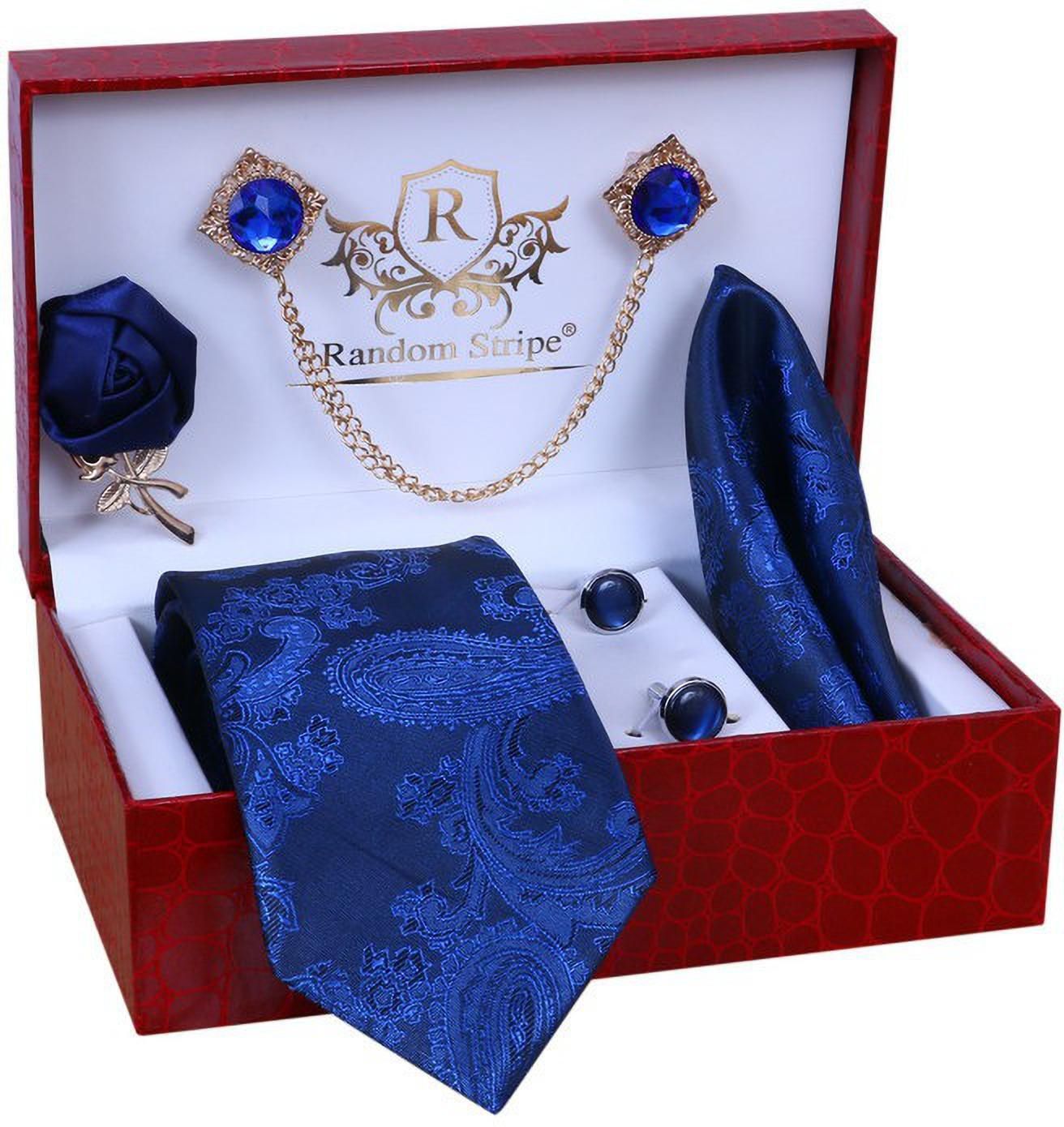 RANDOM STRIPE Silk Cufflink & Tie Pin Set-image-34