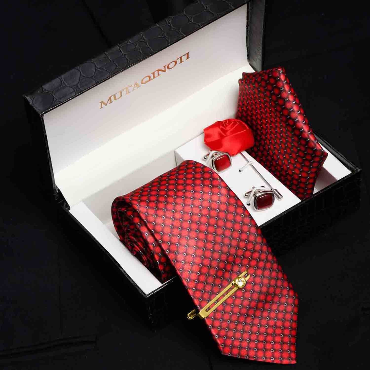 MUTAQINOTI Silk Cufflink & Tie Pin Set-image-17
