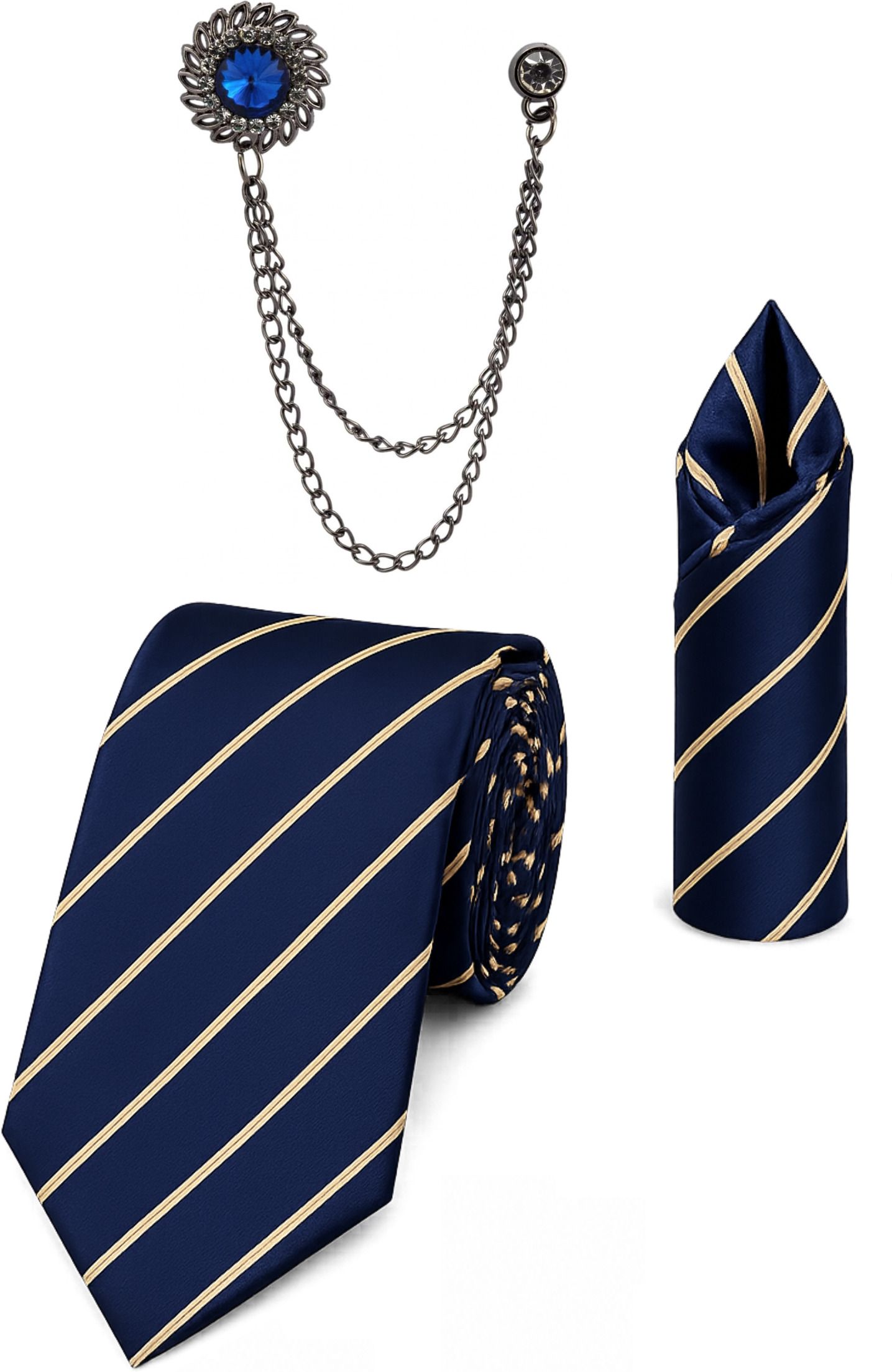 RANDOME STRIPE Satin Cufflink & Tie Pin Set-picture-16