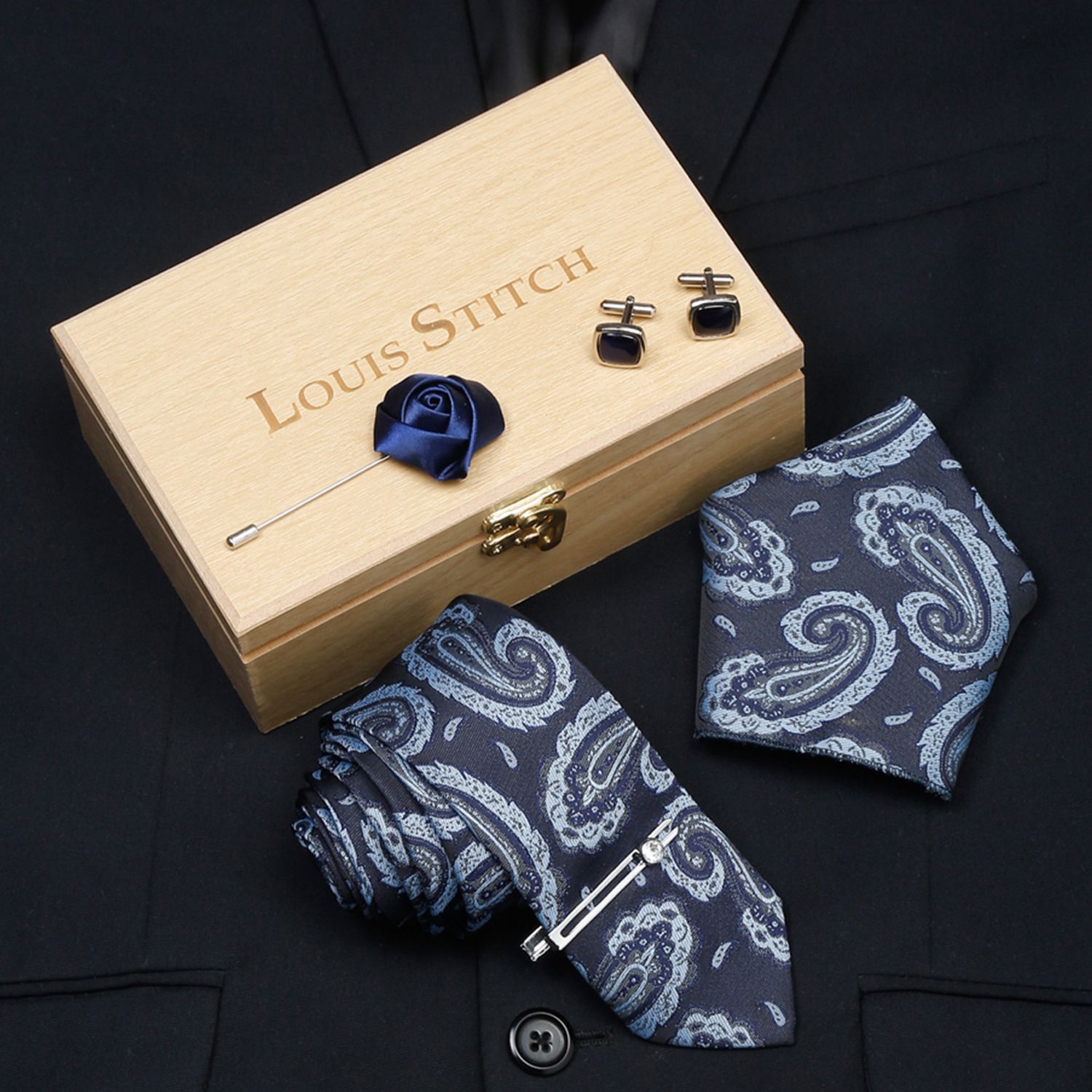 LOUIS STITCH Silk Cufflink & Tie Pin Set-image-24