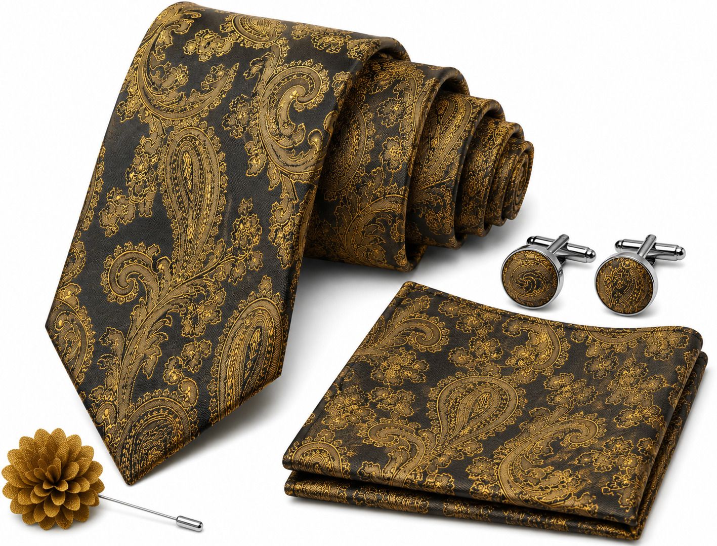 RANDOME STRIPE Satin Cufflink & Tie Pin Set-image-9
