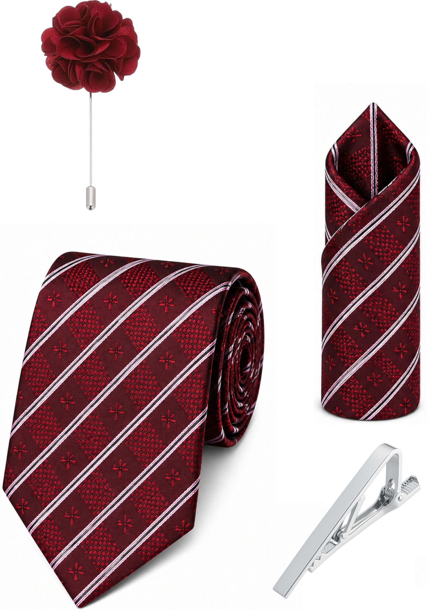 RANDOM STRIPE Satin Tie Pin Set-image-1