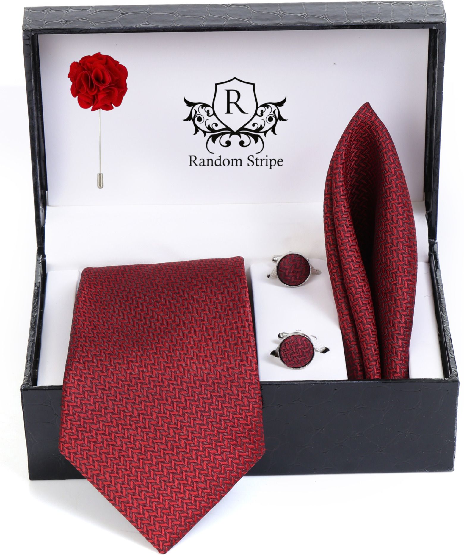 RANDOME STRIPE Satin Cufflink & Tie Pin Set-picture-13