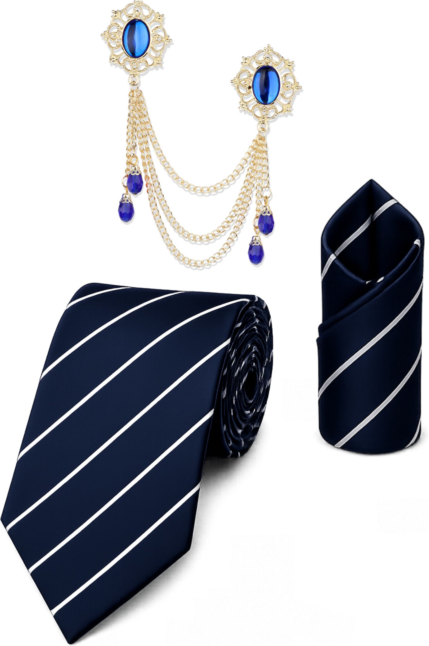 RANDOME STRIPE Satin Cufflink & Tie Pin Set-picture-36